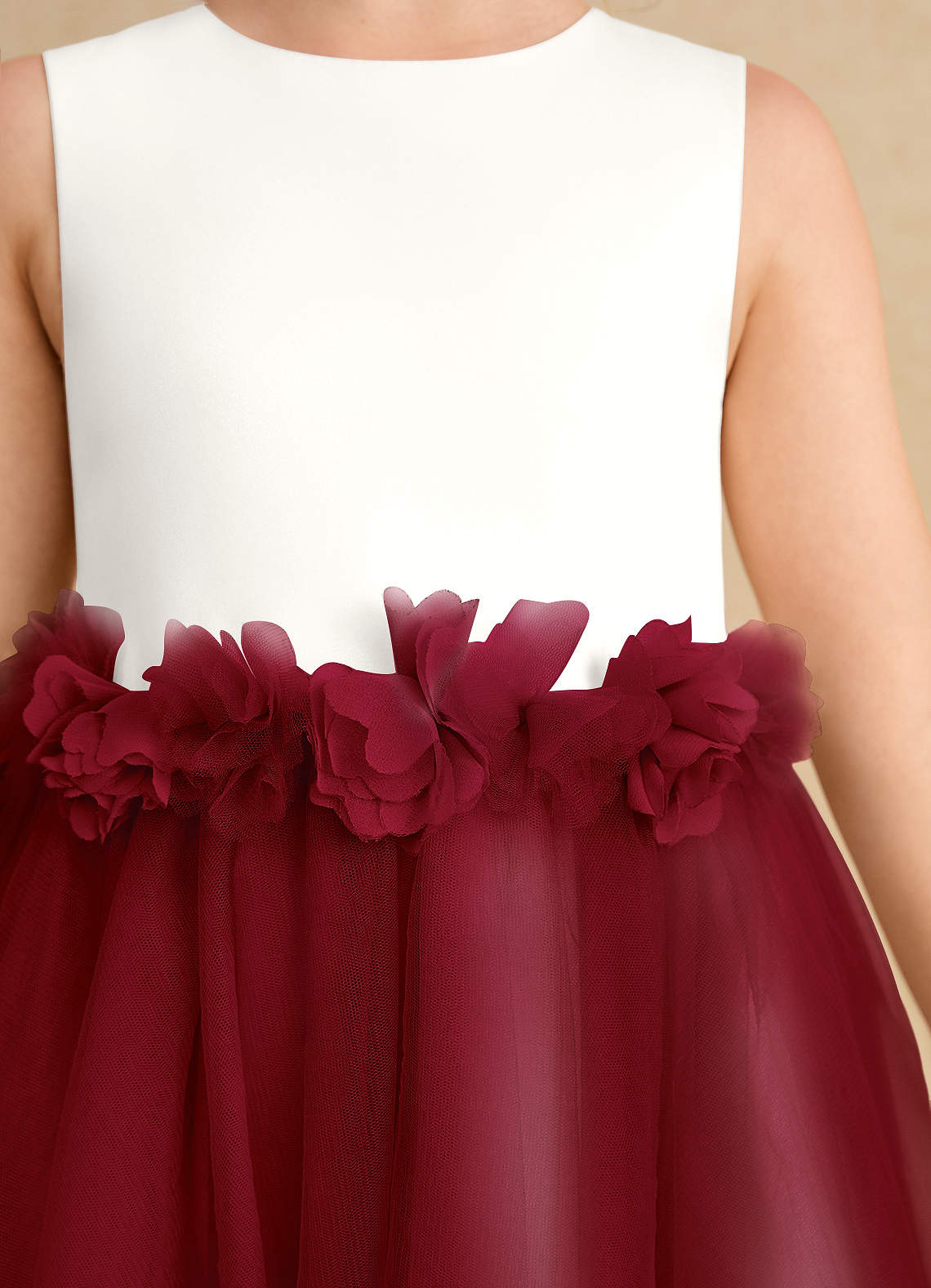 Azazie Louisa Vestidos de florista Vestido Marfim Borgonha de Tule de Linha A com Sem mangas image5
