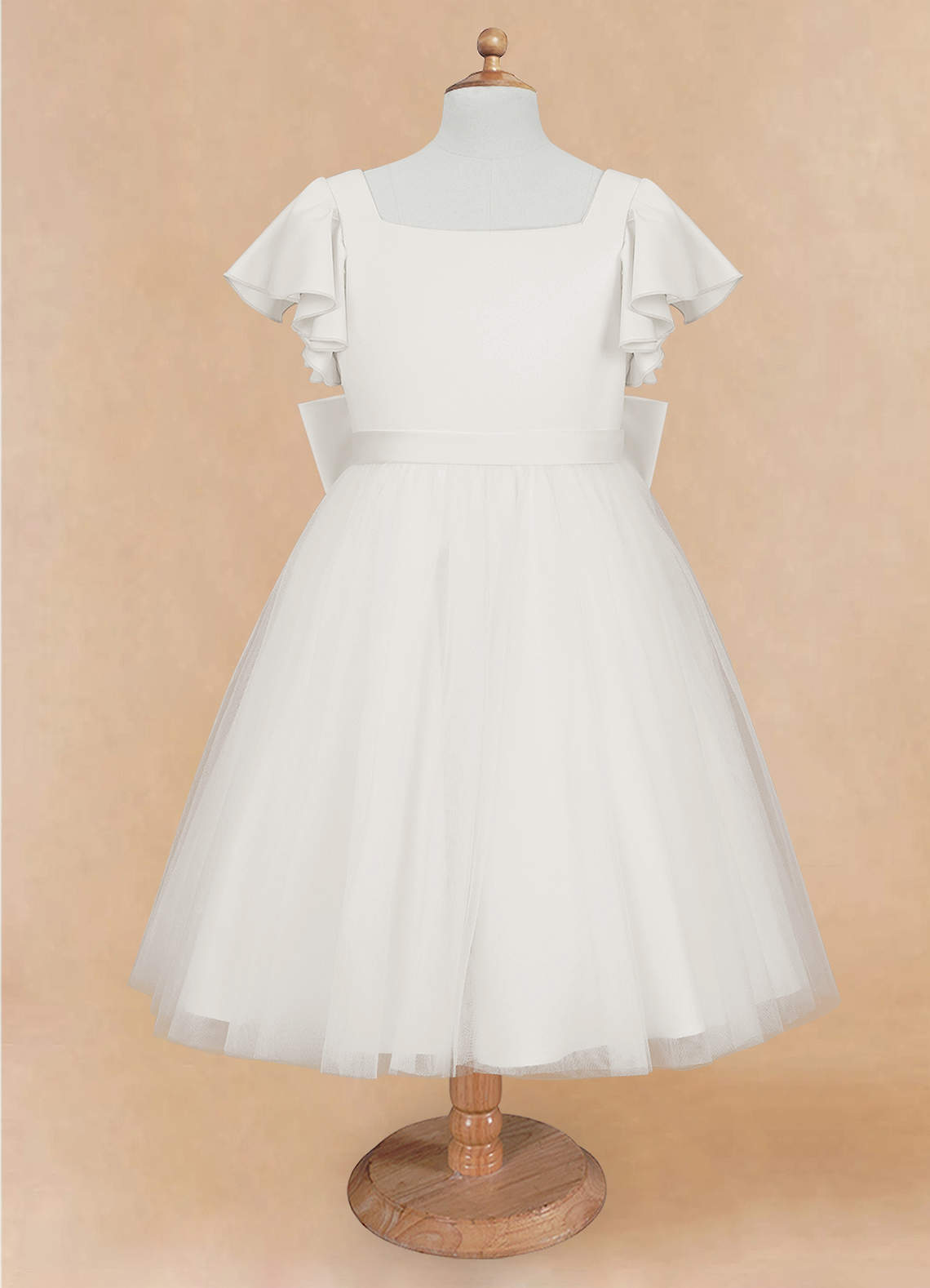 Azazie Kaeya Flower Girl Dresses Ivory A-Line Bow Tulle Dress image4