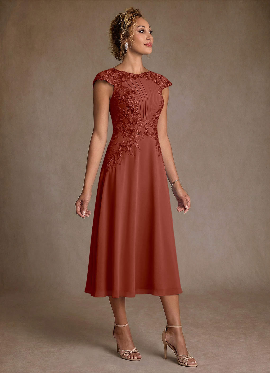 Azazie Crista At-home Try On Dresses Dusty Sage A-Line Lace Chiffon Dress image2