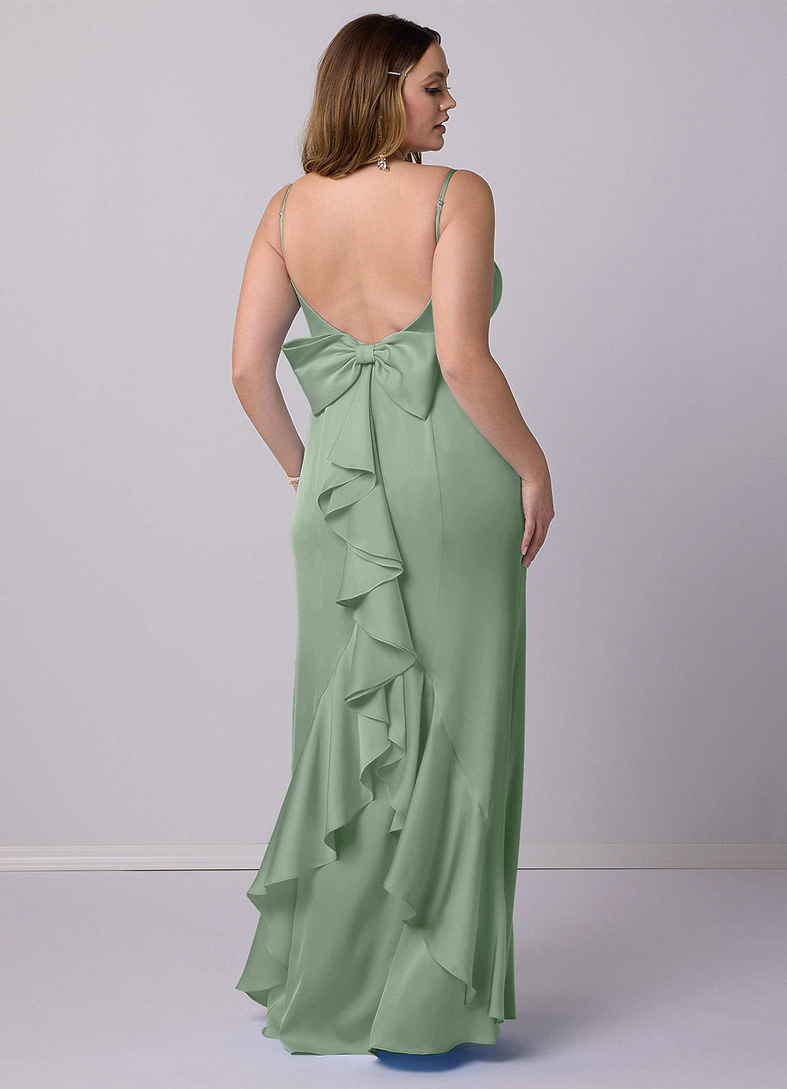 Barbie ♥ Azazie Bridesmaid Dresses Matcha Mermaid Bow Stretch Satin Dress image1