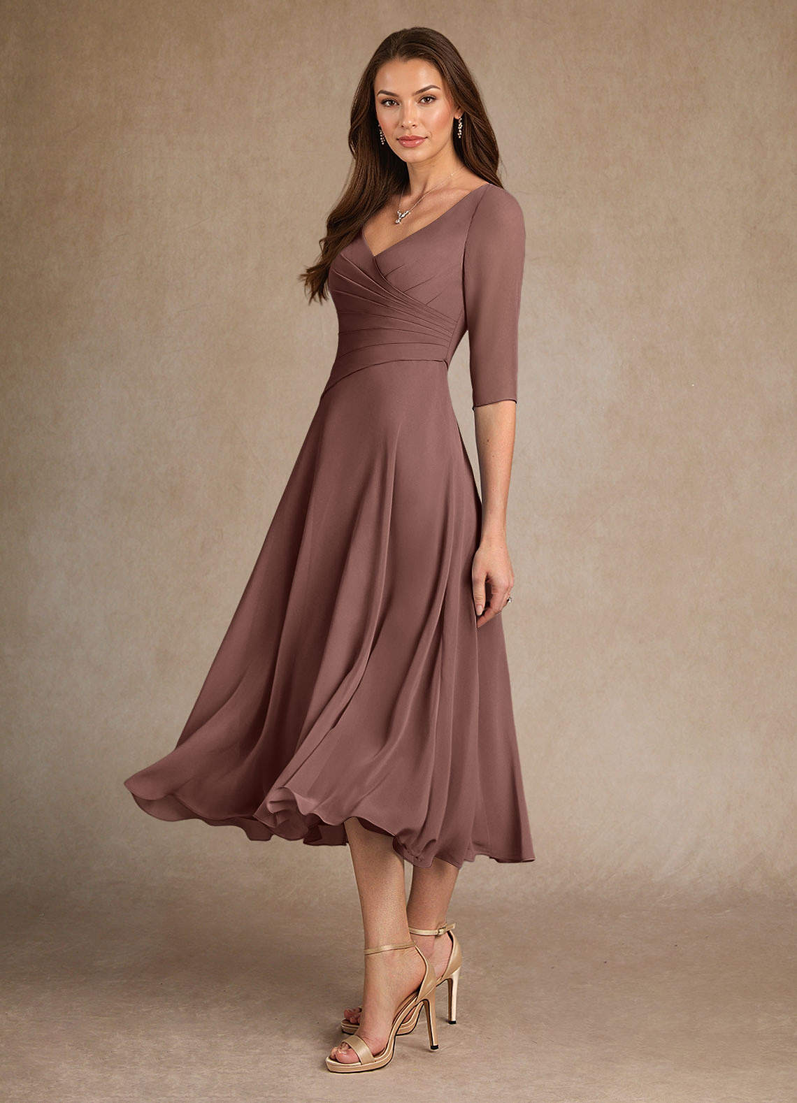 Azazie Durant Vestidos para mãe da noiva Vestido Café Expresso de Chiffon de Linha A com Plissado image1