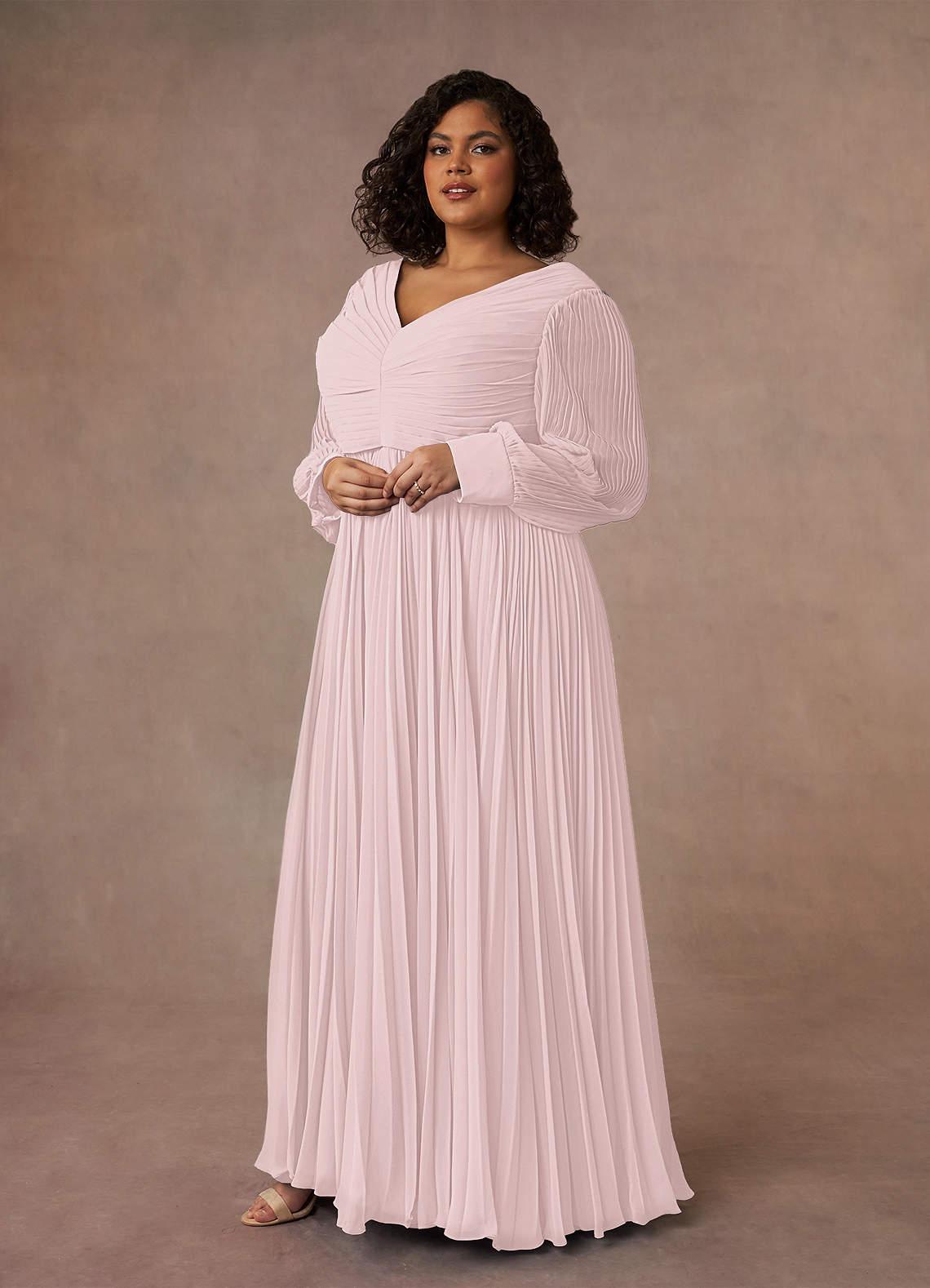 Azazie Zina Mother of the Bride Dresses Blushing Pink A-Line Pleated Chiffon Dress image8