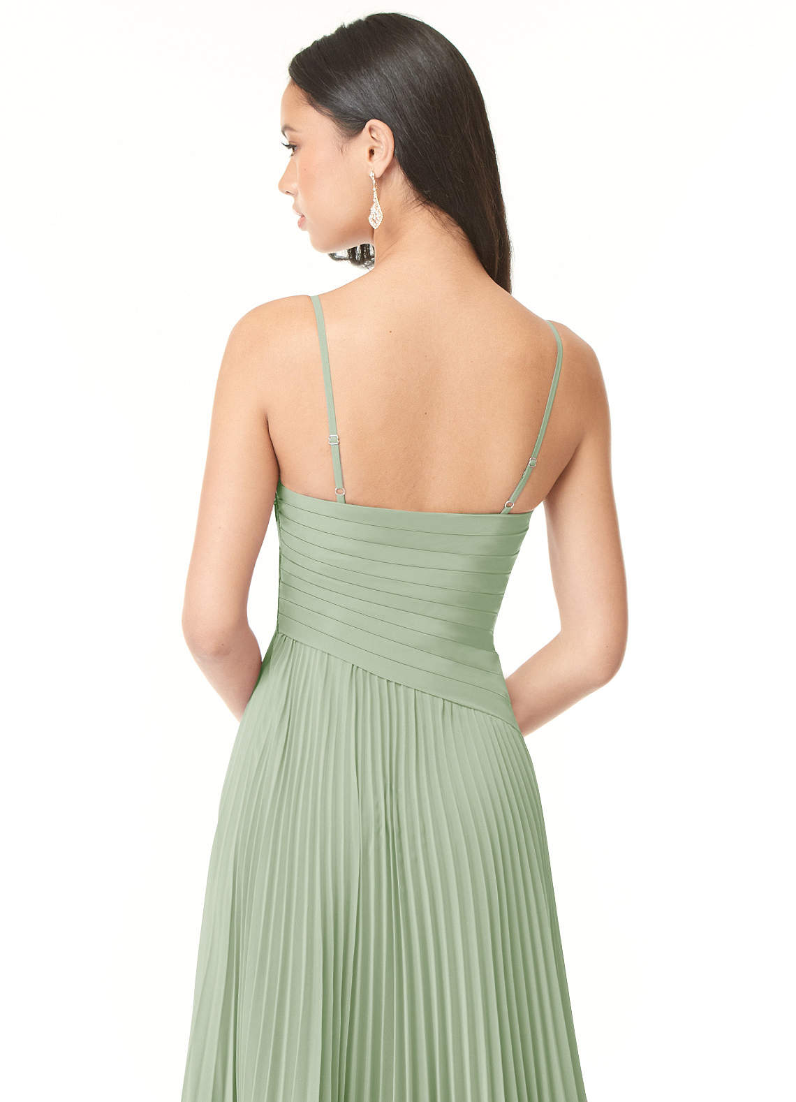 Azazie Vini Probar vestidos en casa Vestido de Matcha de Gasa de Corte en A con Cuello en V Plisado image4