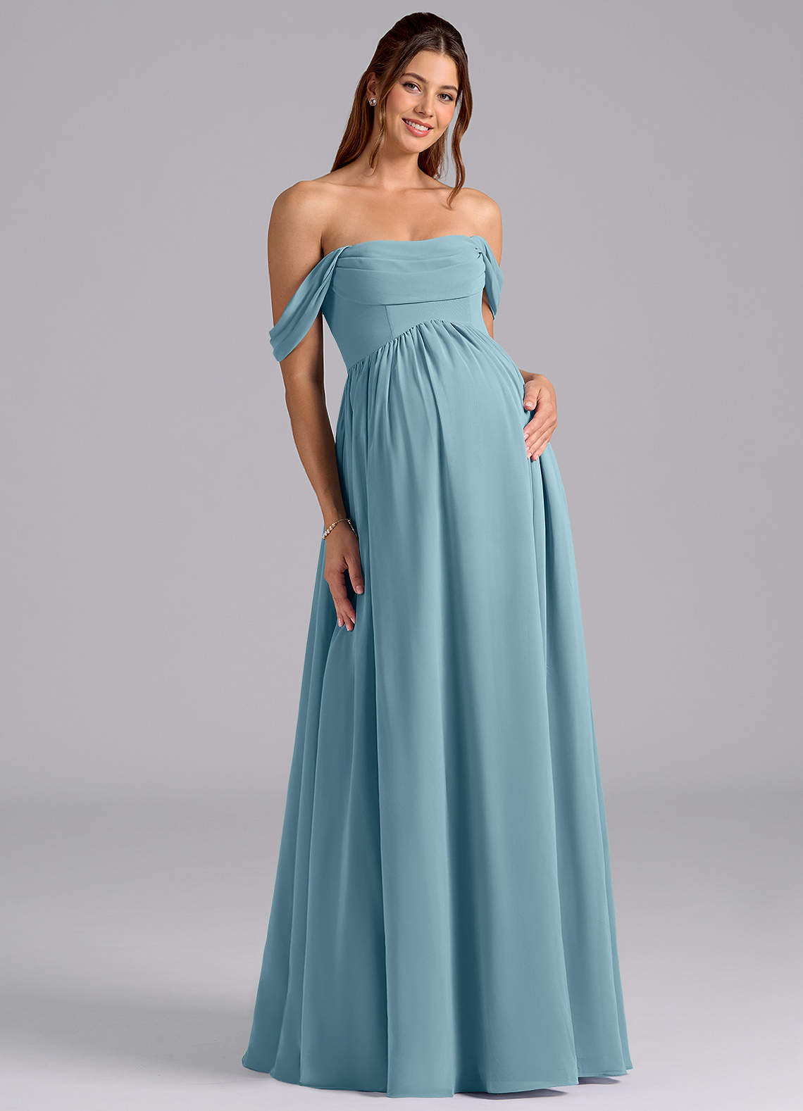 Azazie Saige Maternity Bridesmaid Dresses A-Line Pleated Chiffon Floor-Length Dress image2