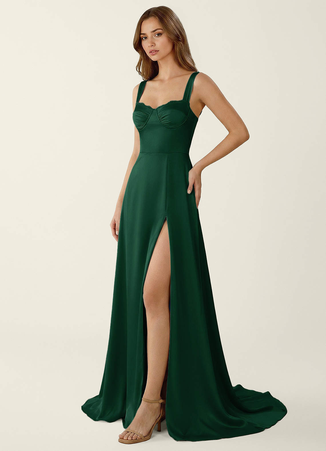 Dolce Vita Emerald Green Satin Lace Up Back Prom Dress | Azazie CA Dolce Vita Emerald Green Satin Lace Up Back Prom Dress | Azazie CA