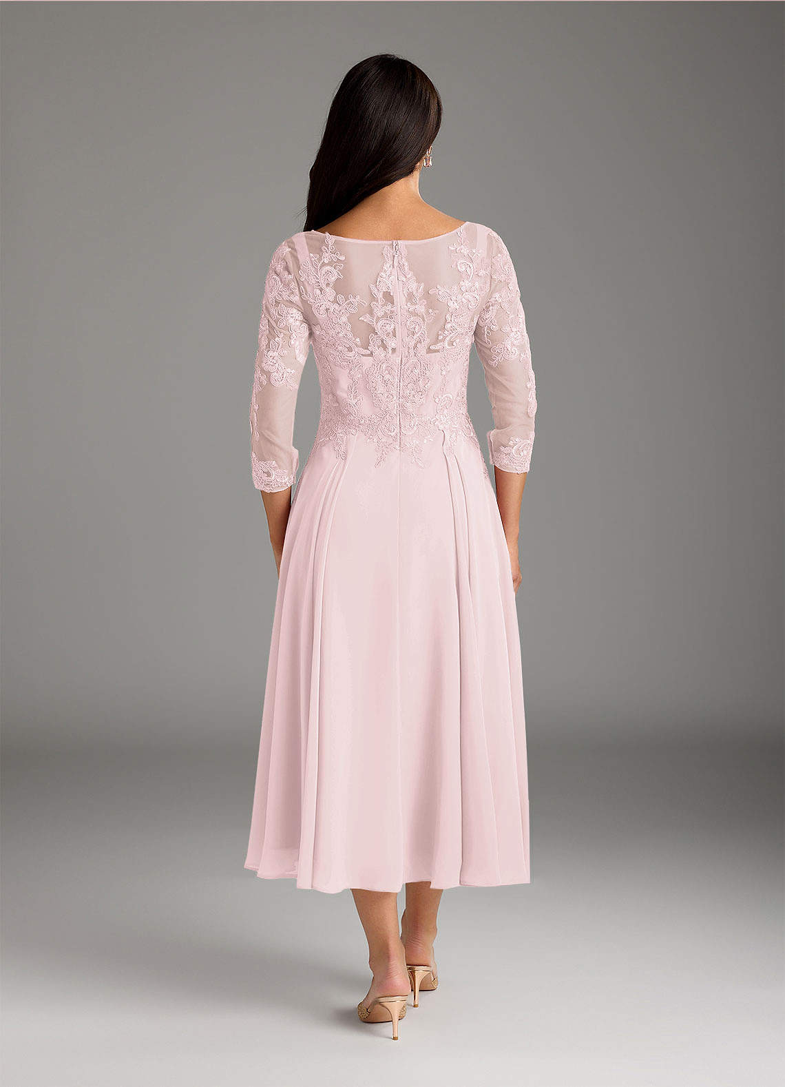 Azazie Marge Mother of the Bride Dresses Blushing Pink A-Line Scoop Lace Chiffon Dress image2