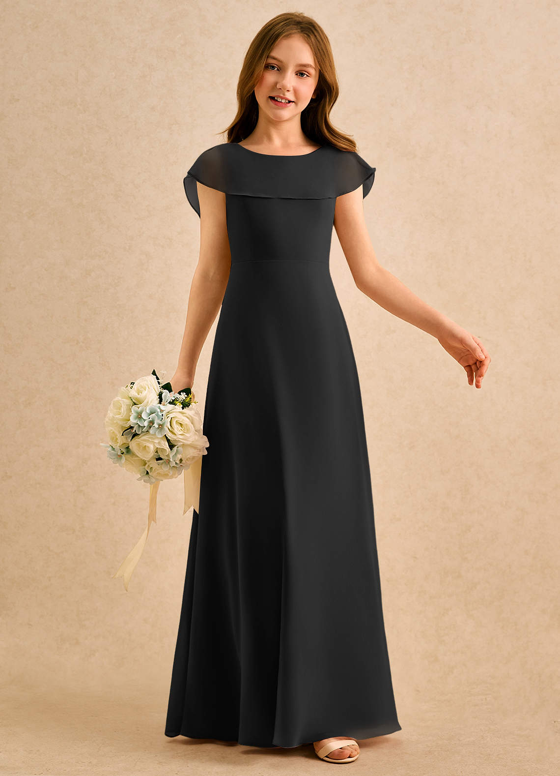 Azazie Kittie Girls Formal Flower Girl Klänningar Klä A-Line i Chiffong image5
