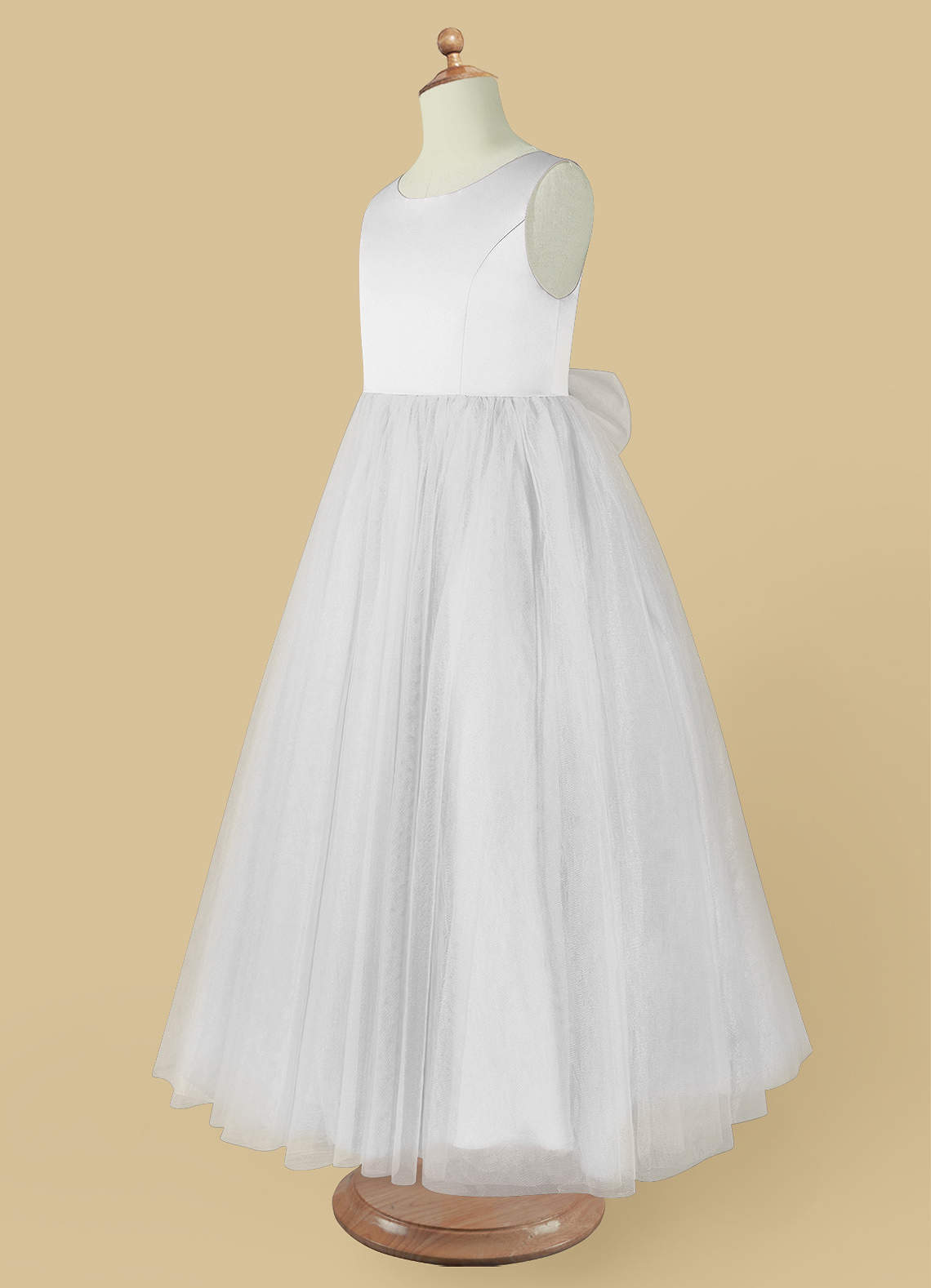 Azazie Muni Flower Girl Dresses Diamond White A-Line Bow Tulle Dress image3