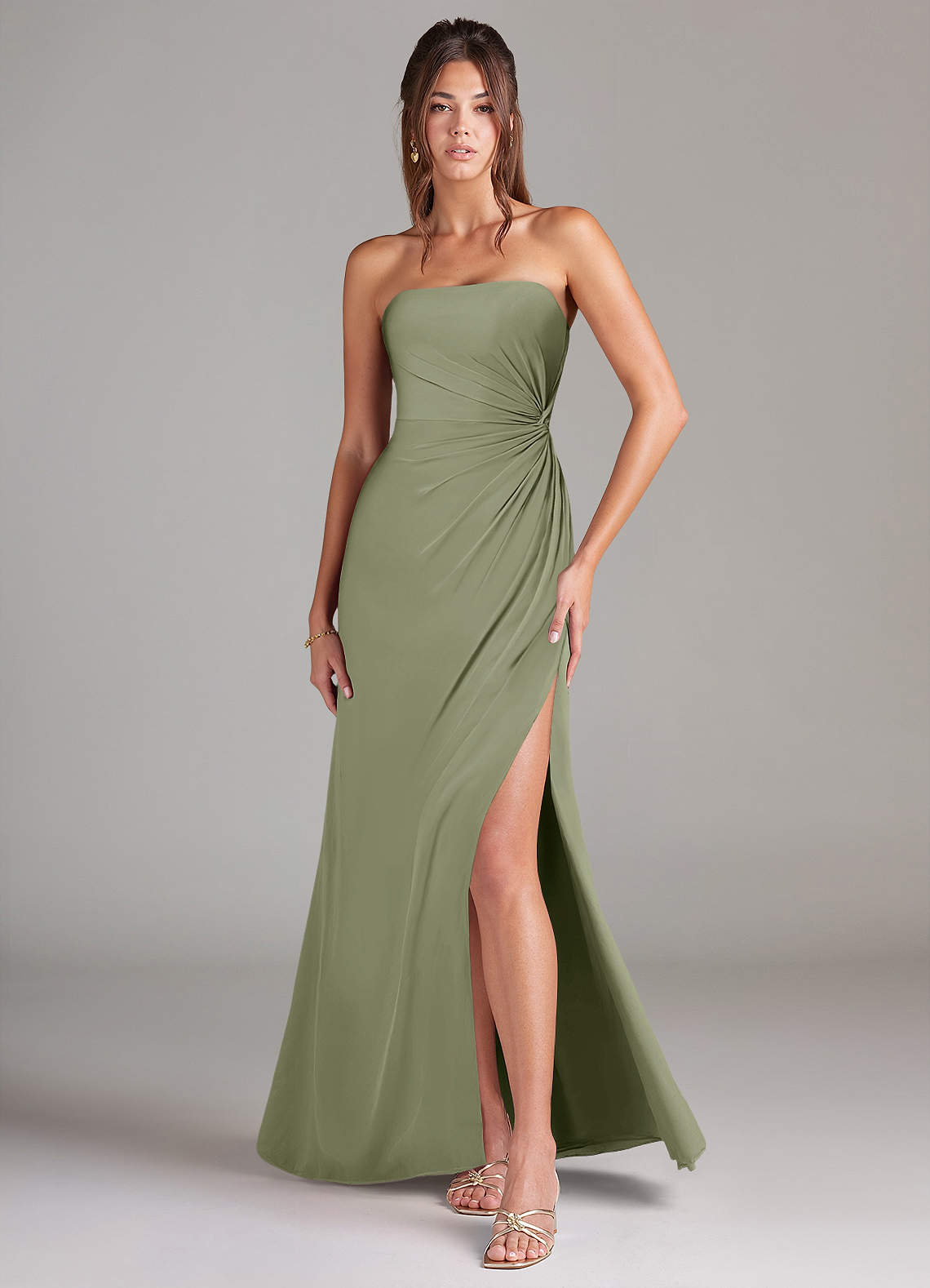 Azazie Aliani Bridesmaid Dresses Pistachio Sheath Strapless Chiffon Convertible Dress image1