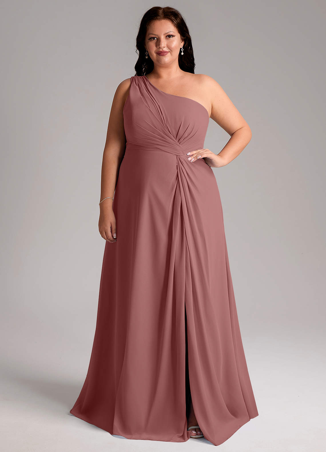 Azazie Brooke Bridesmaid Dresses Desert Rose A-Line One Shoulder Chiffon Dress image1