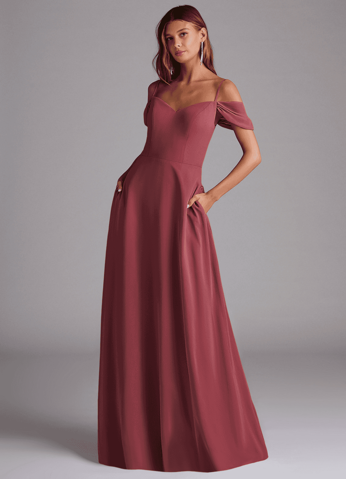 Azazie Marley Bridesmaid Dresses Merlot A-Line Off the Shoulder Chiffon Convertible Dress image1