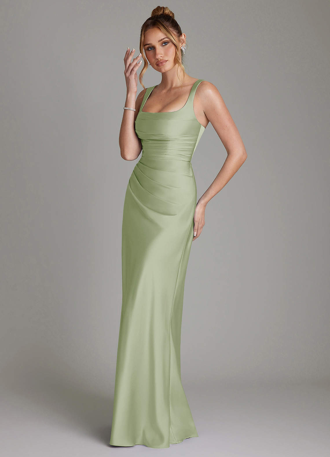 Azazie Agustina At-home Try On Dresses Lemon Sorbet Mermaid Corset Stretch Satin Dress image4