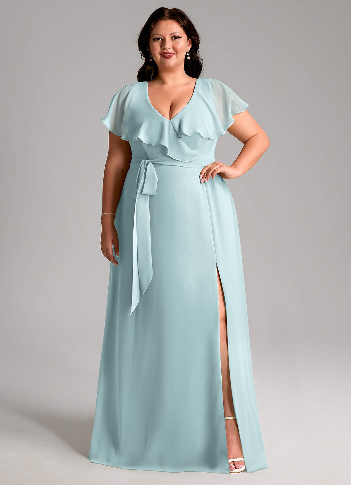 Azazie Lainey Bridesmaid Dresses Mist A-Line with Pockets Chiffon Dress image1