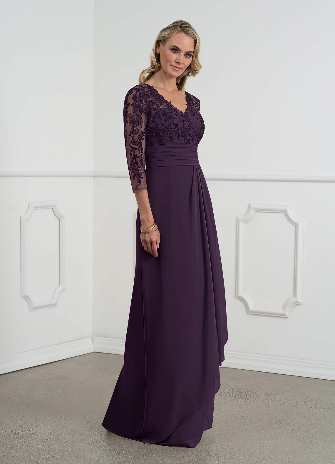 Plum Azazie Joan Plum Sheath V-Neck Lace Chiffon Dress | Azazie