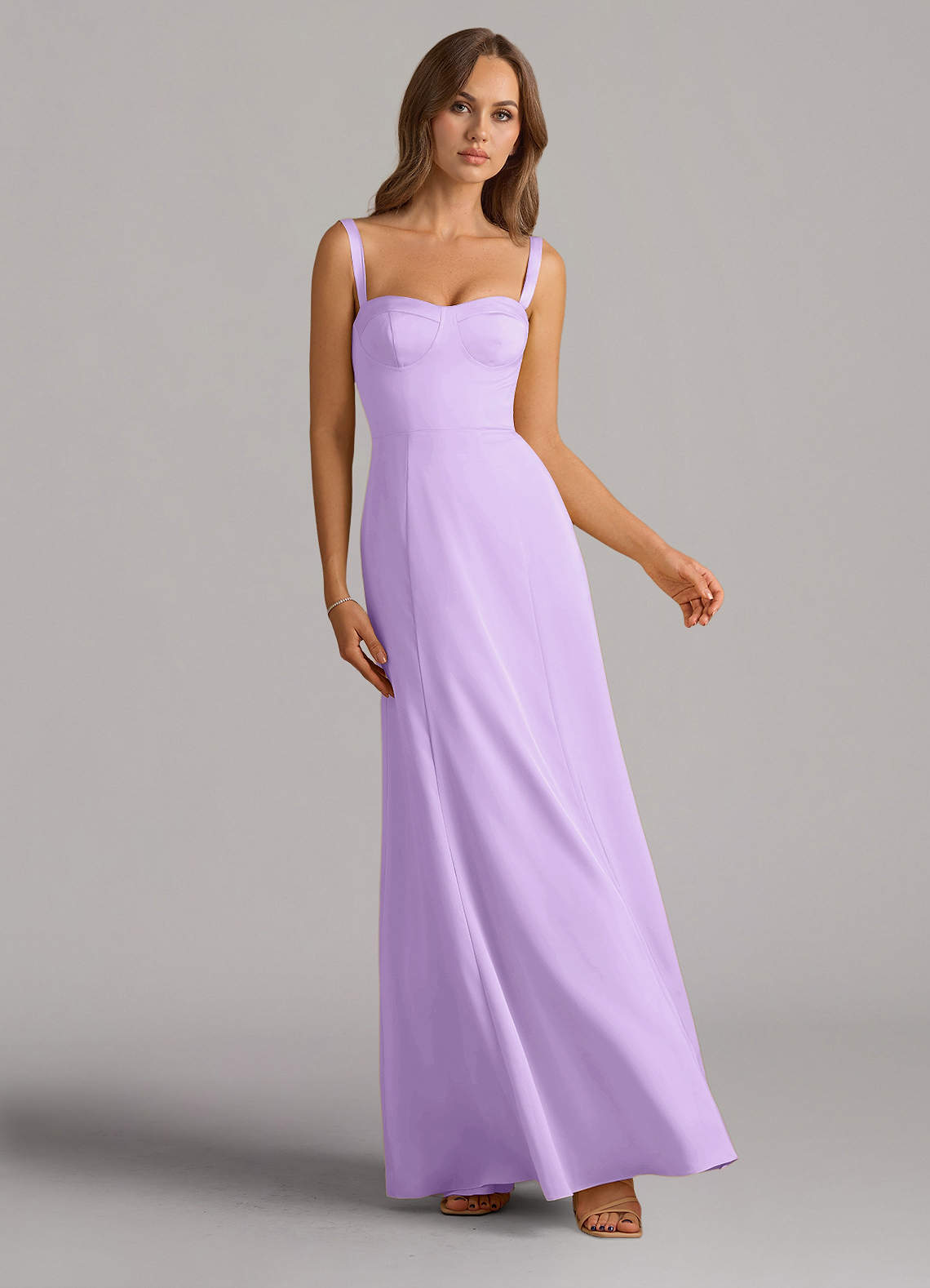Azazie Amaris Bridesmaid Dresses Lilac A-Line Corset Stretch Satin Dress image1