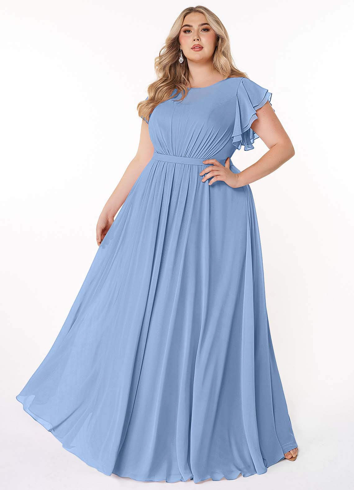 Azazie Daphne Modest Bridesmaid Dresses A-Line Ruffled Chiffon Floor-Length Dress image1