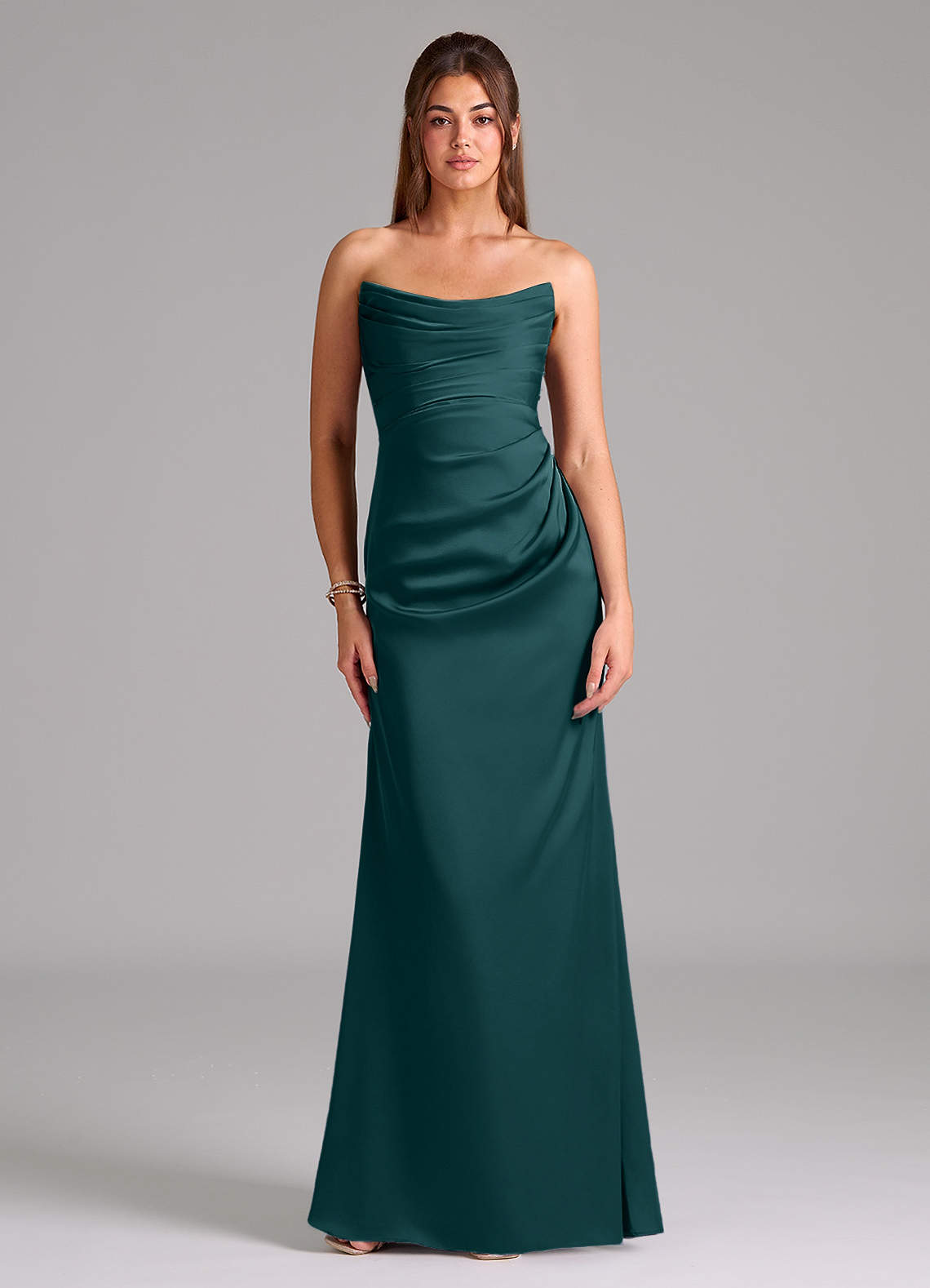 Azazie Lucille Bridesmaid Dresses Pine Mermaid Strapless Stretch Satin Convertible Dress image1