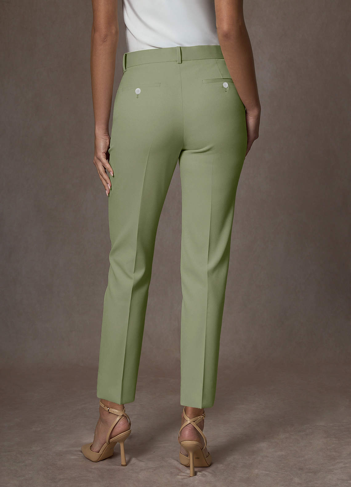 front Whitney Pistachio Structured Stretch Full Length Dress Pants