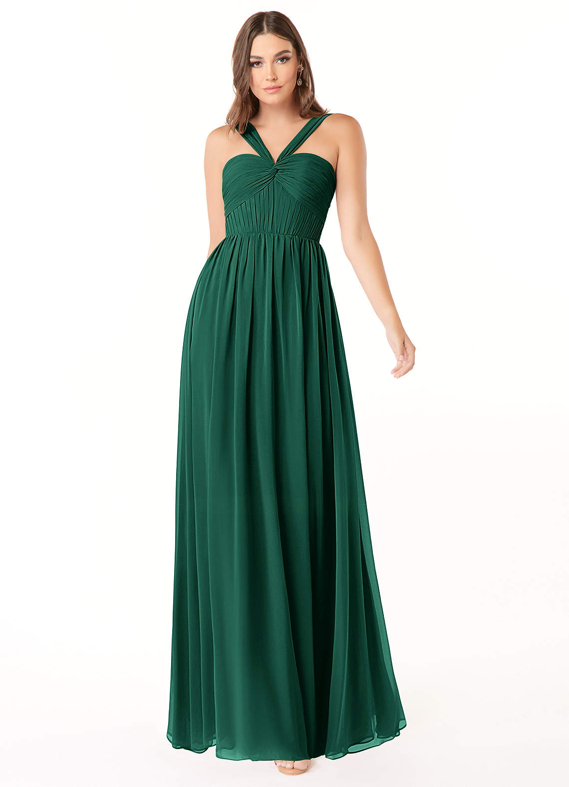 Azazie Dionne Bridesmaid Dresses Emerald A-Line Corset Chiffon Dress image1