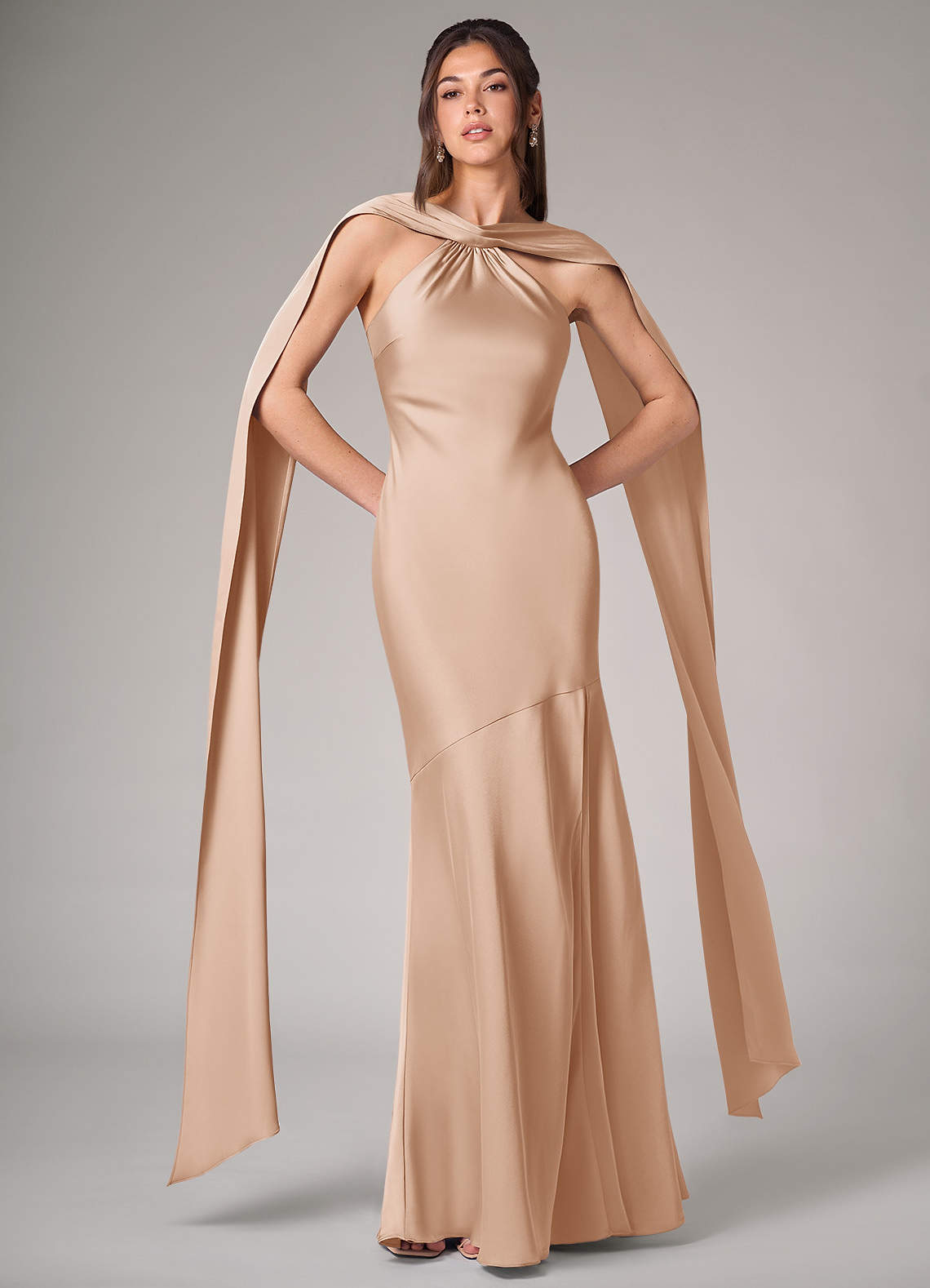 Azazie Kinsley Bridesmaid Dresses English Rose Mermaid Side Slit Stretch Satin Dress image1