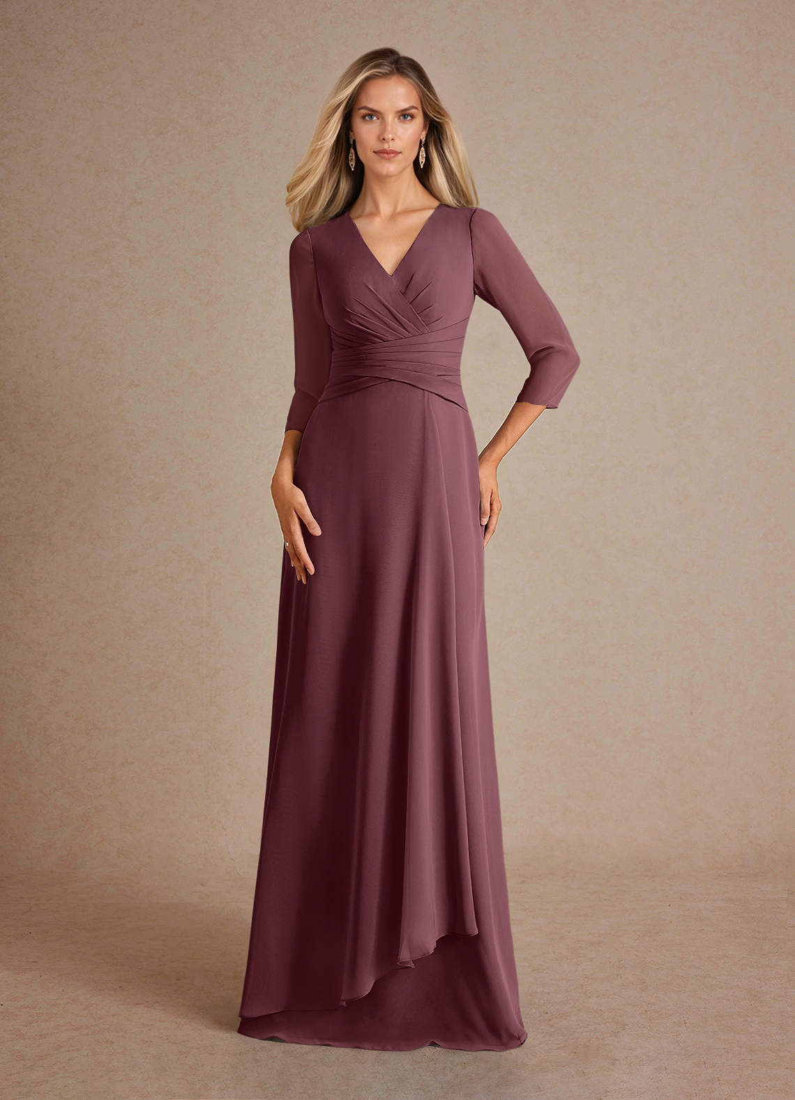 Azazie Mayfield Abiti per la Madre della Sposa Abito A-Line in Chiffon Plissettato Sangria image1