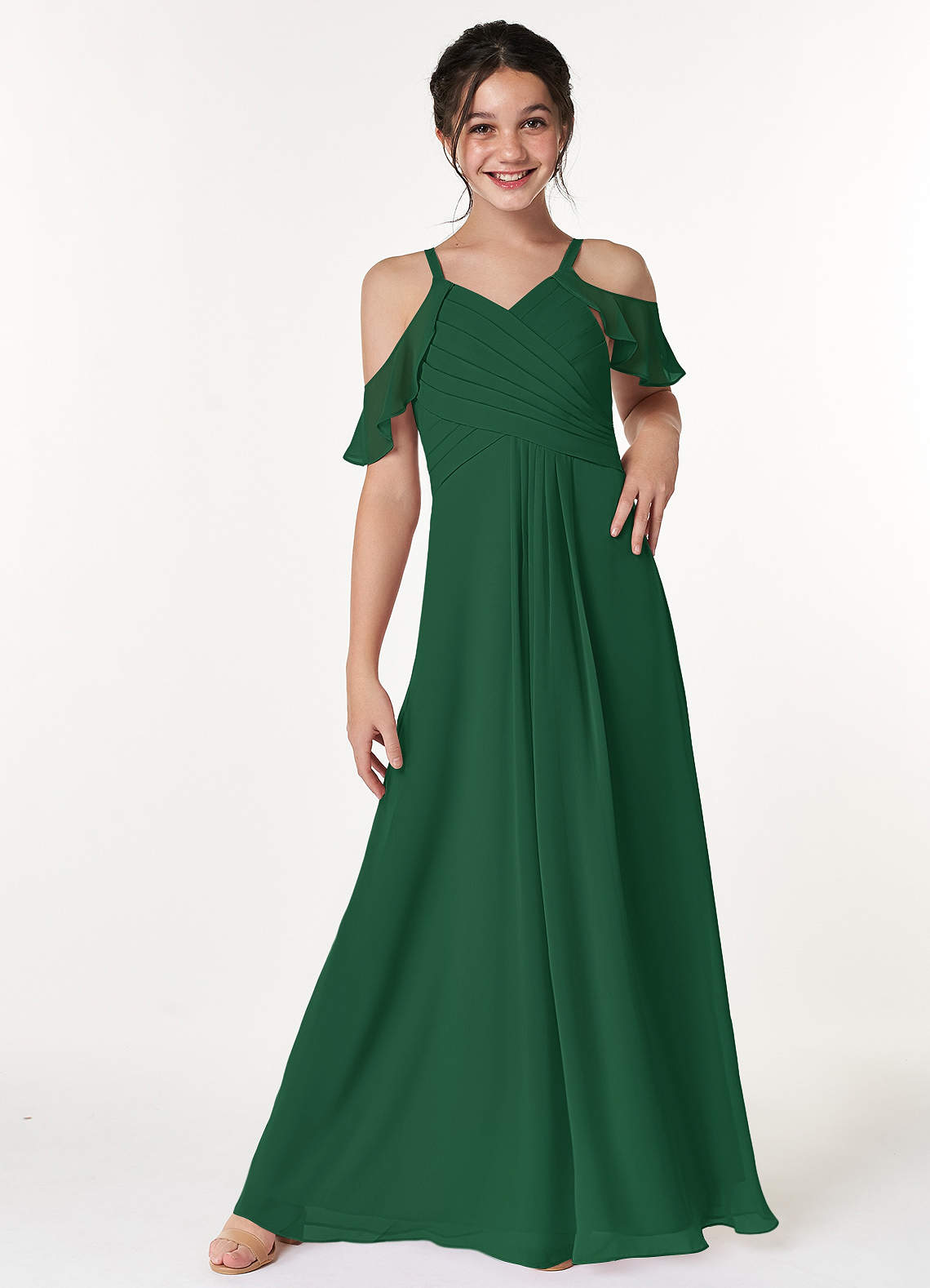 Dark Green Azazie Dakota JBD Junior Bridesmaid Dresses Azazie