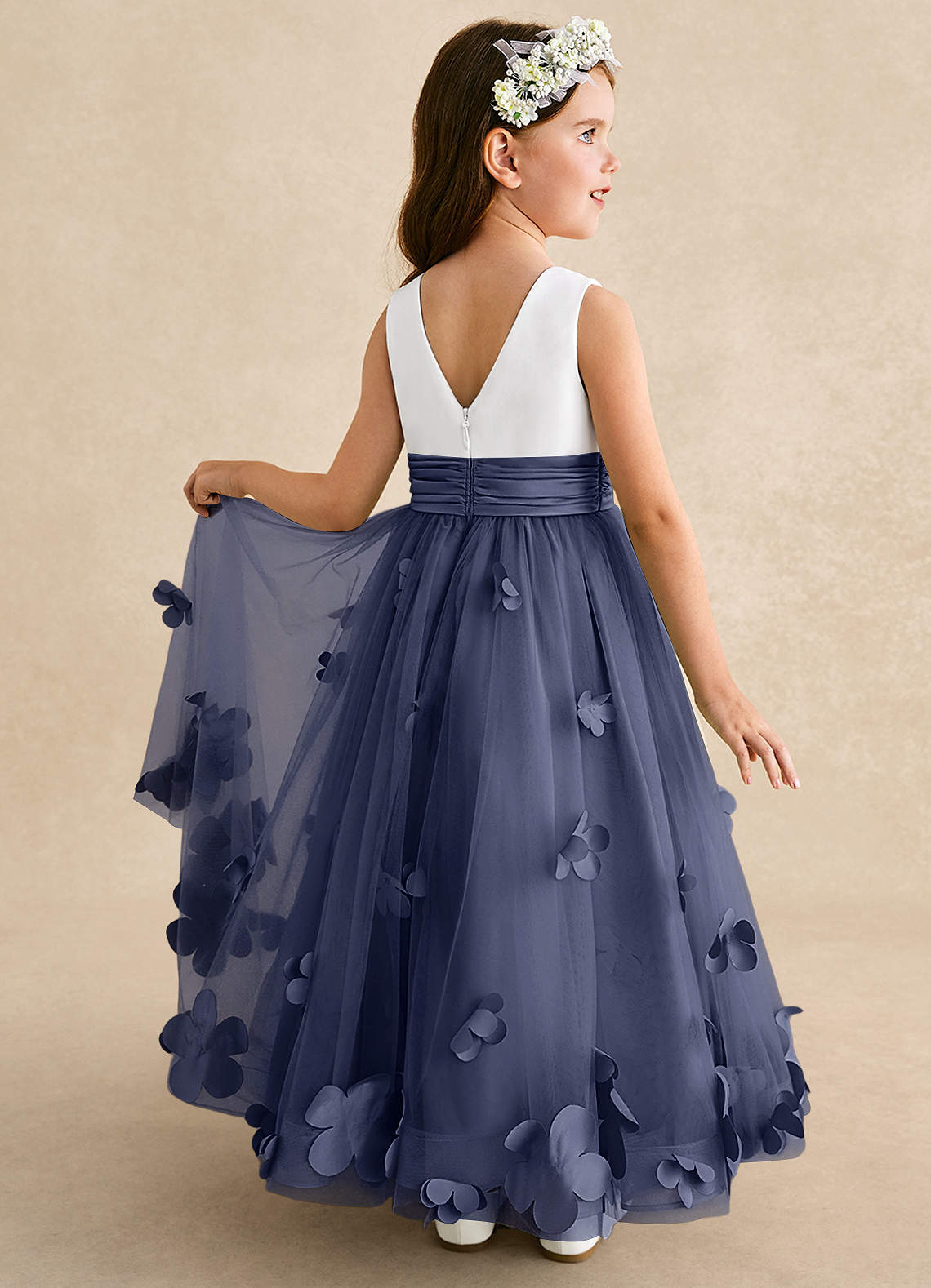 Azazie Vi Flower Girl Dresses Stormy A-Line Sleeveless Tulle Dress image1