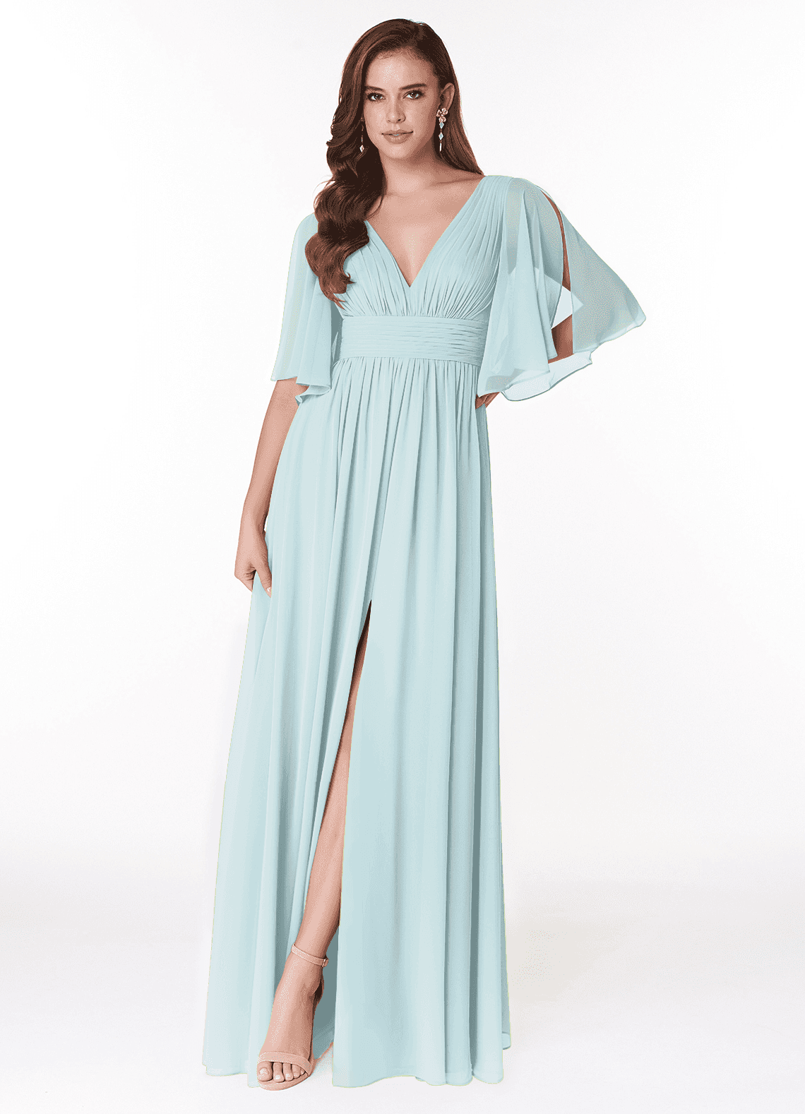 Azazie Temeka Bridesmaid Dresses Mist A-Line Ruched Chiffon Dress image1