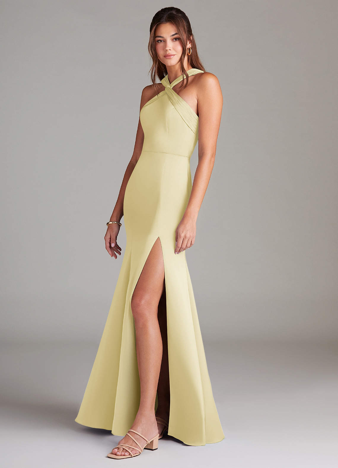 Azazie Rue Vestidos de damas de honor Vestido de Sorbete De Limón de Satén Elástico de Corte Sirena con Plisado image4