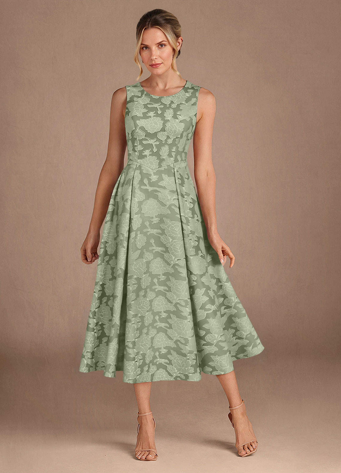 Azazie Fulton Mother of the Bride Dresses Agave A-Line Pleated Floral Burnout Dress image1