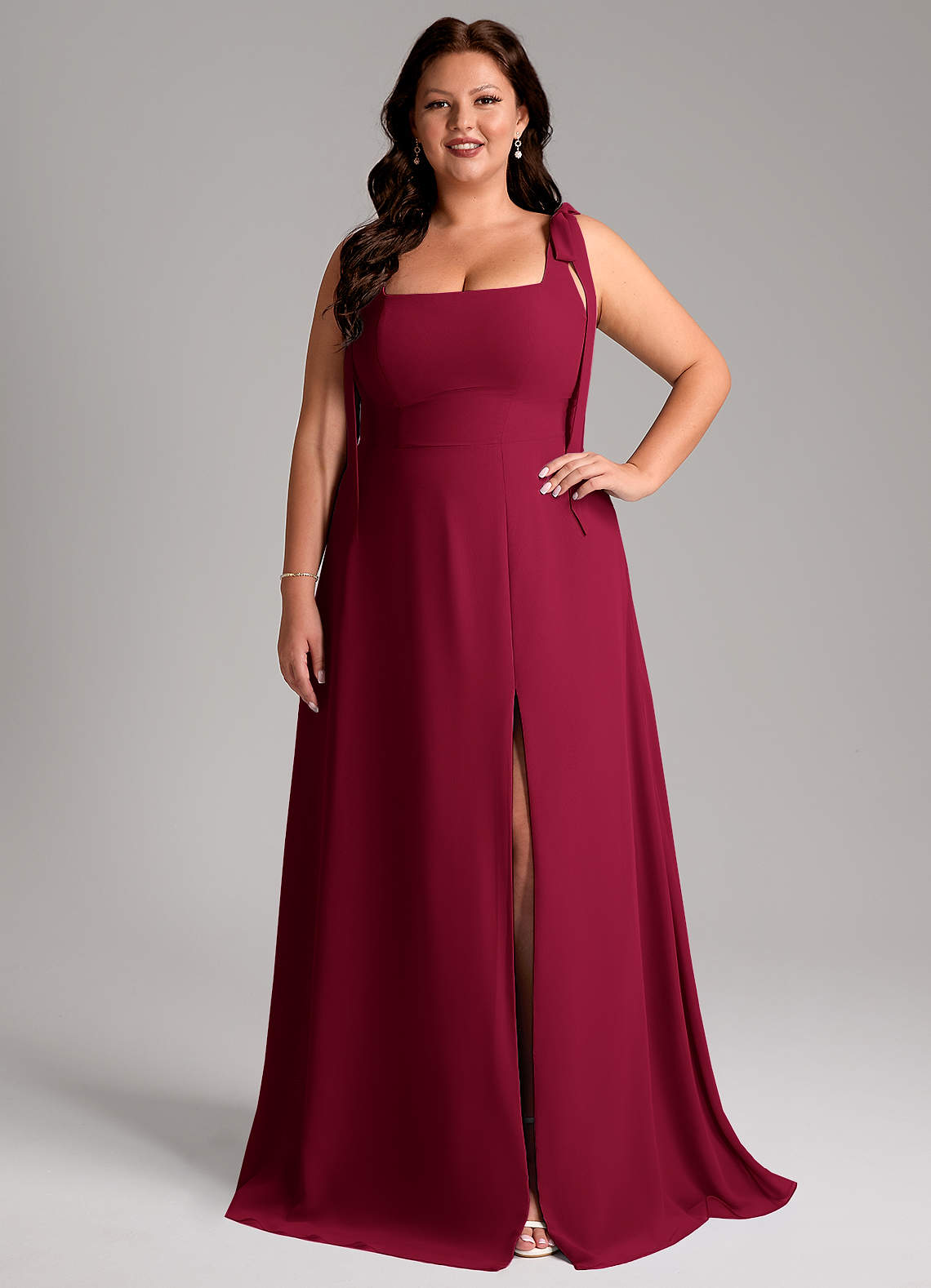 Azazie Debra Bridesmaid Dresses Burgundy A-Line with Pockets Chiffon Convertible Dress image7