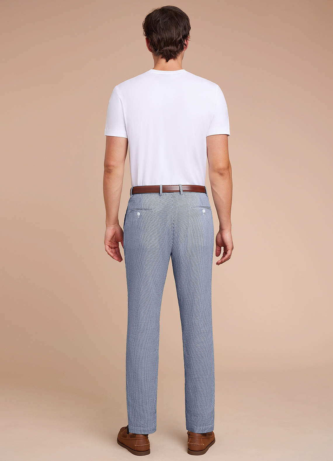 front Gavin Azul Pantalones de vestir de seersucker a rayas