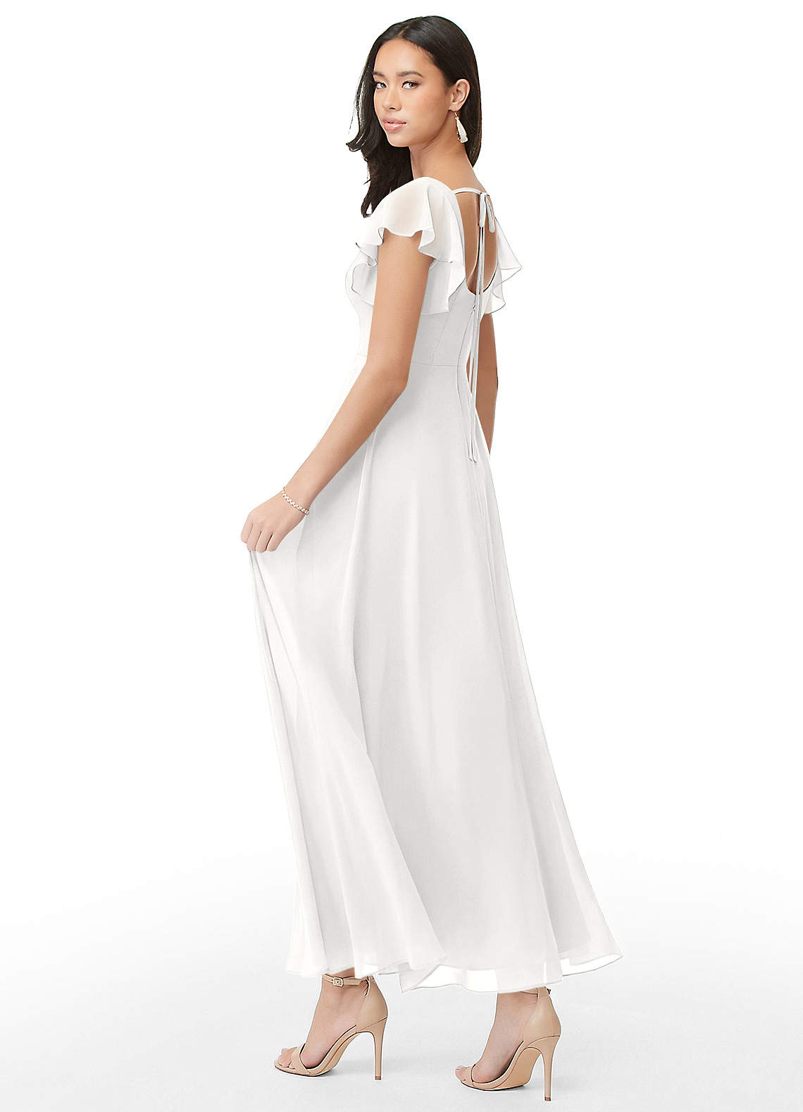 Azazie Bondi Bridesmaid Dresses White A-Line Ruched Chiffon Dress image3