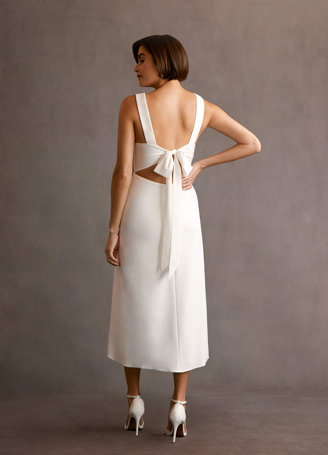 Azazie Chari Wedding Dresses Diamond White A-Line V-Neck Stretch Crepe Dress image1