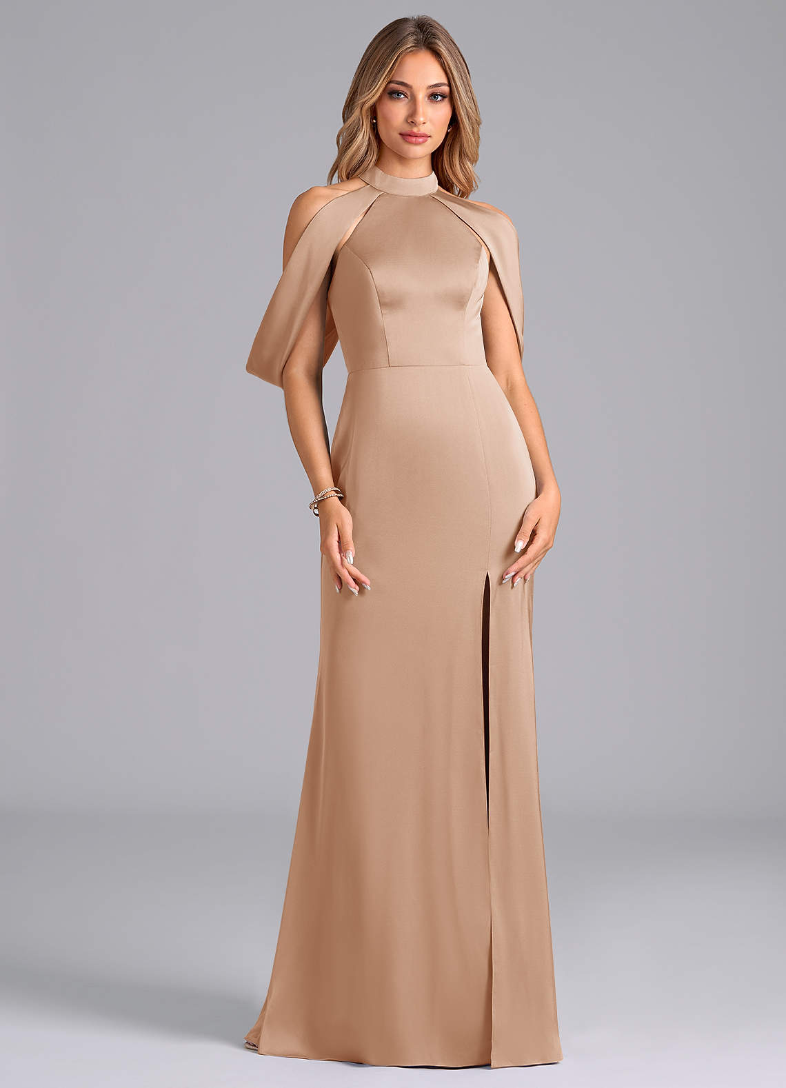 Azazie Bonny Bridesmaid Dresses English Rose Mermaid Off the Shoulder Stretch Satin Dress image1