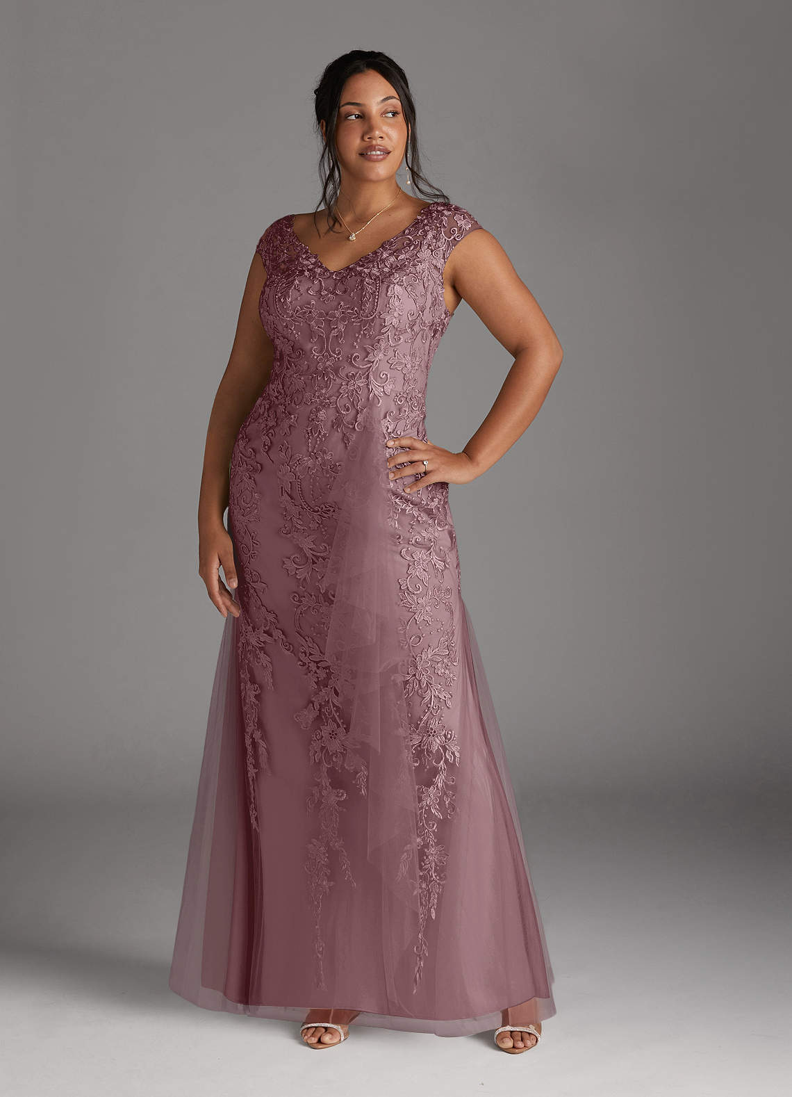 Azazie Melena Dusty Rose Mermaid Lace Tulle Dress Ready to Ship