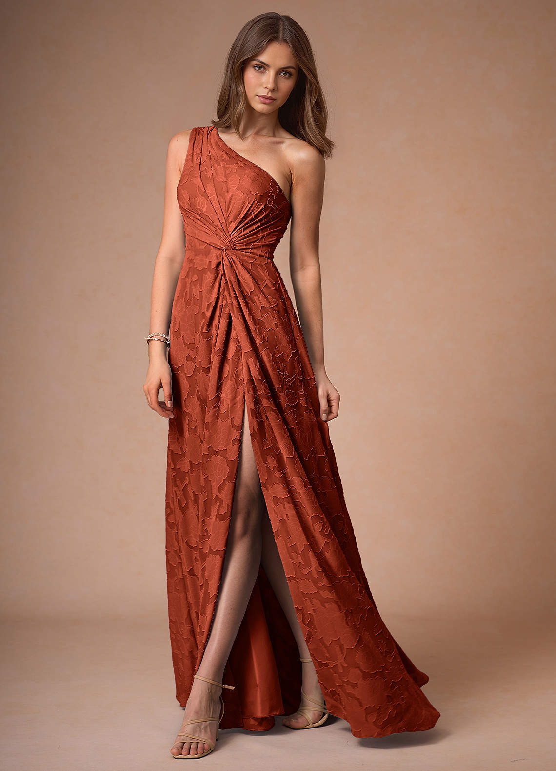 formal dress shops in auburn al Hermosa One Shoulder Maxi Orange Wedding Dress