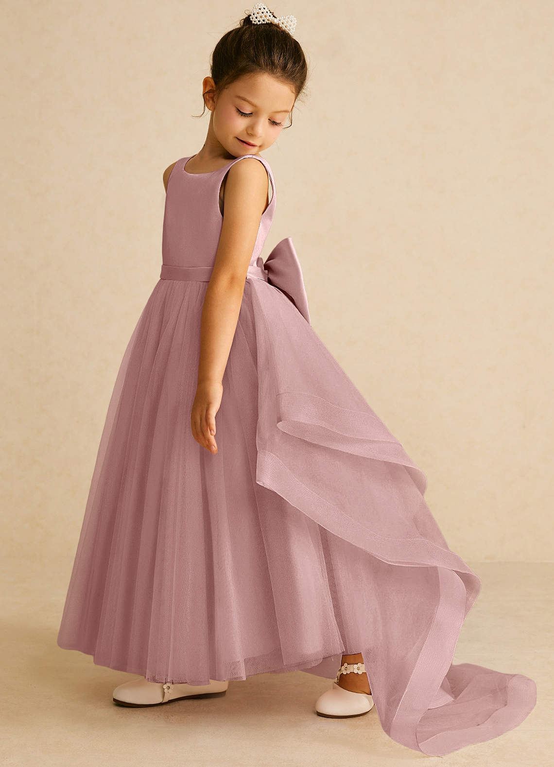 Azazie Pumpkin Flower Girl Dresses Dusty Rose A-Line Convertible Tulle Dress image3