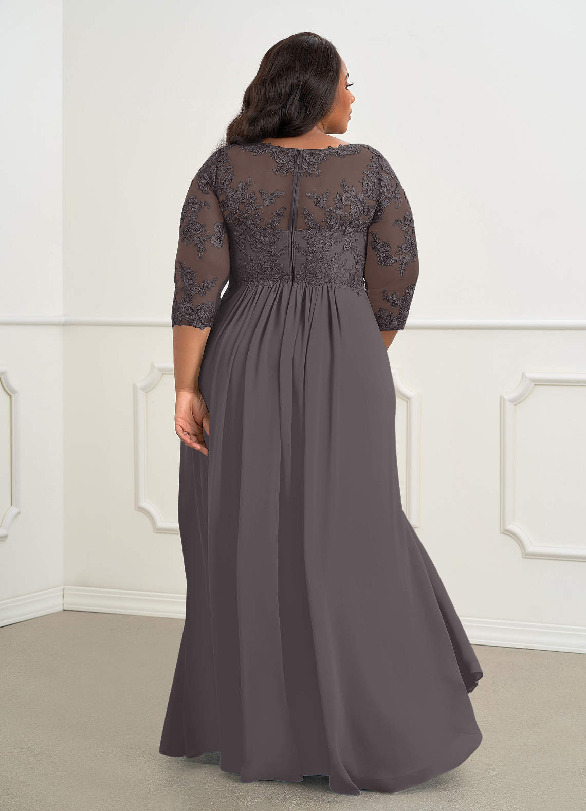Azazie A-Line/Princess V-Neck Floor-Length Lace Mother of The Bride or Groom Dresses - Steel Grey