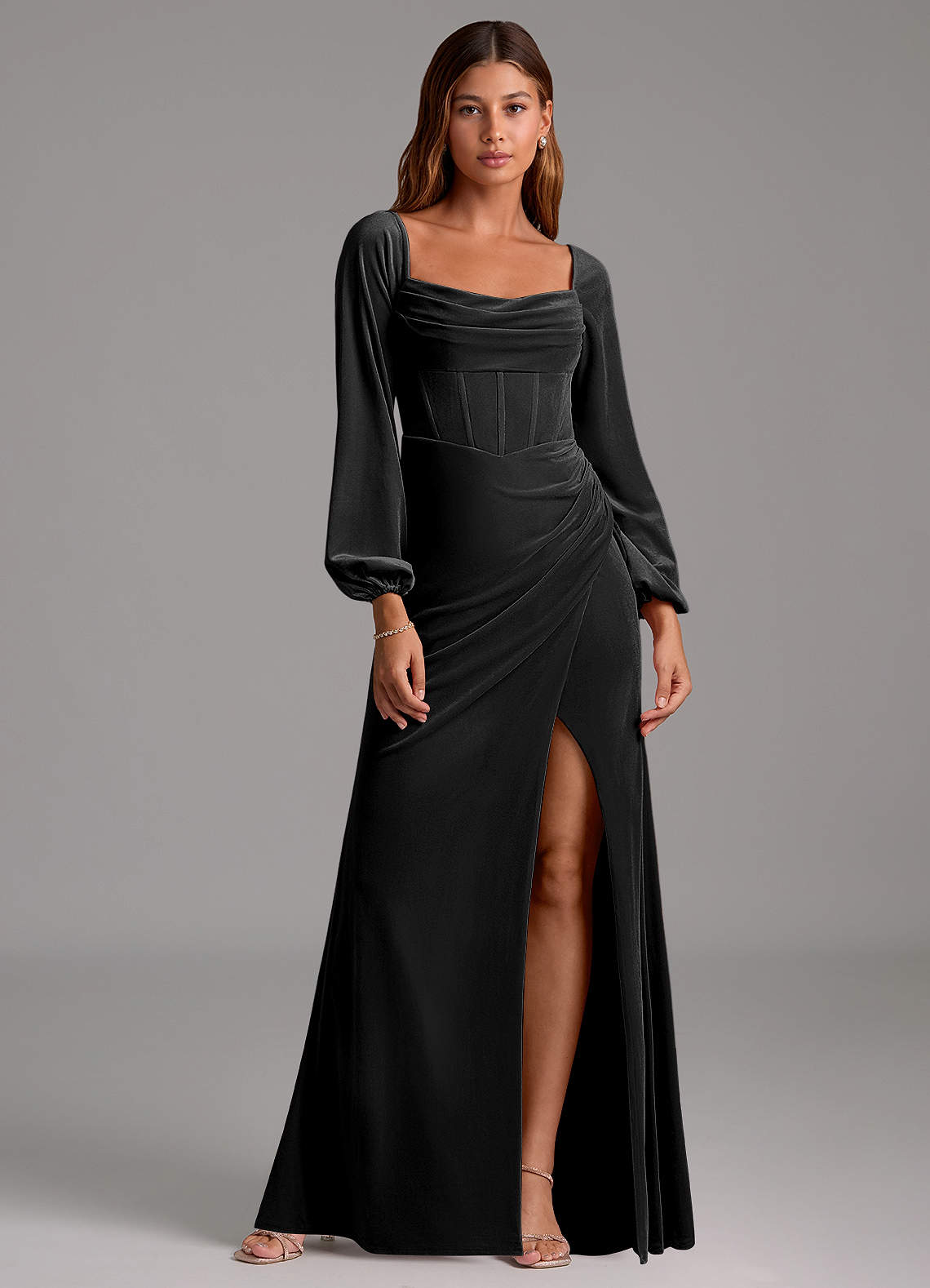 azazie black velvet dress Azazie Charissa