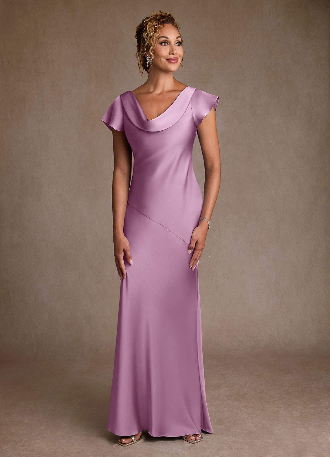 Azazie Shelby Mother of the Bride Dresses Wisteria Mermaid Pleated Stretch Satin Dress image1
