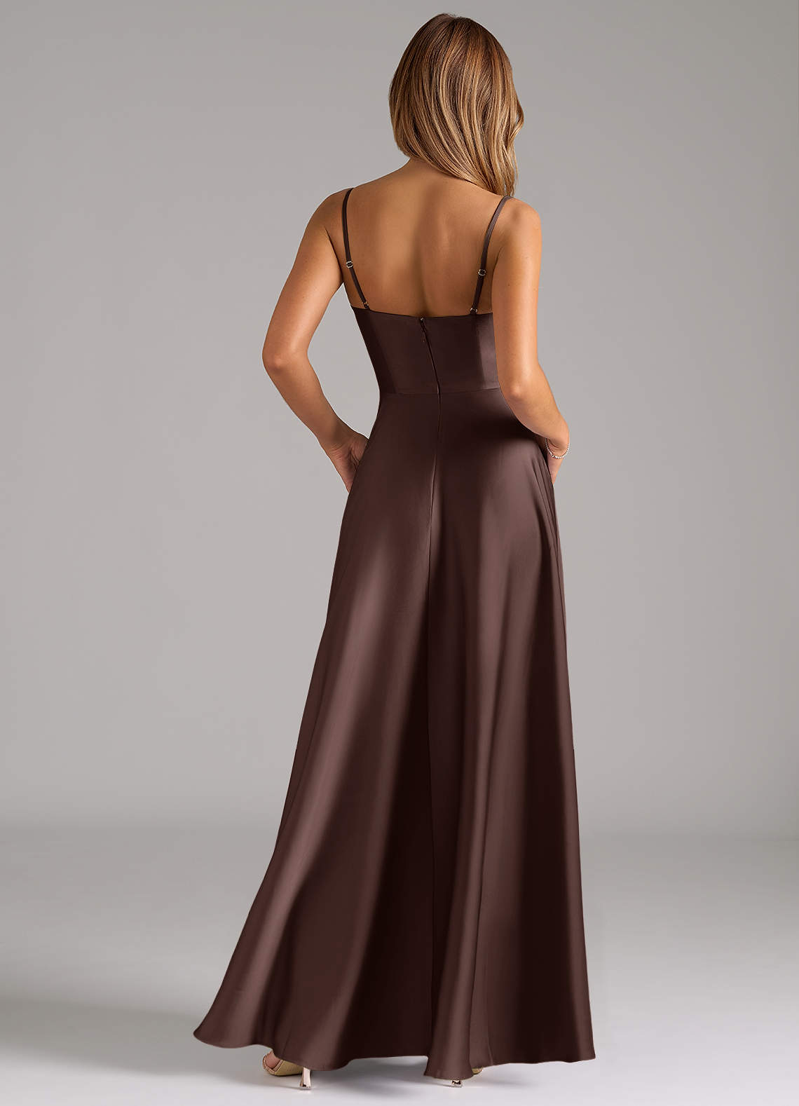 Azazie Elle Bridesmaid Dresses Ganache A-Line Pleated Stretch Satin Dress image6