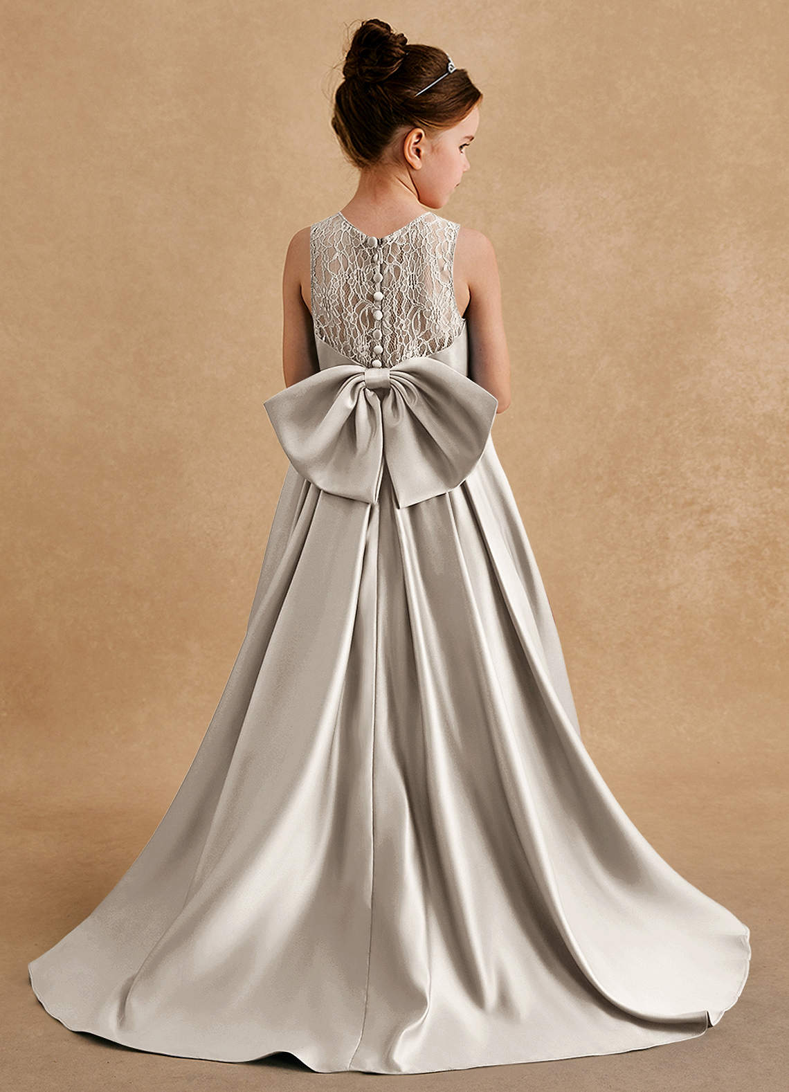Azazie Sammy Flower Girl Dresses Frost A-Line Lace Matte Satin Dress image1