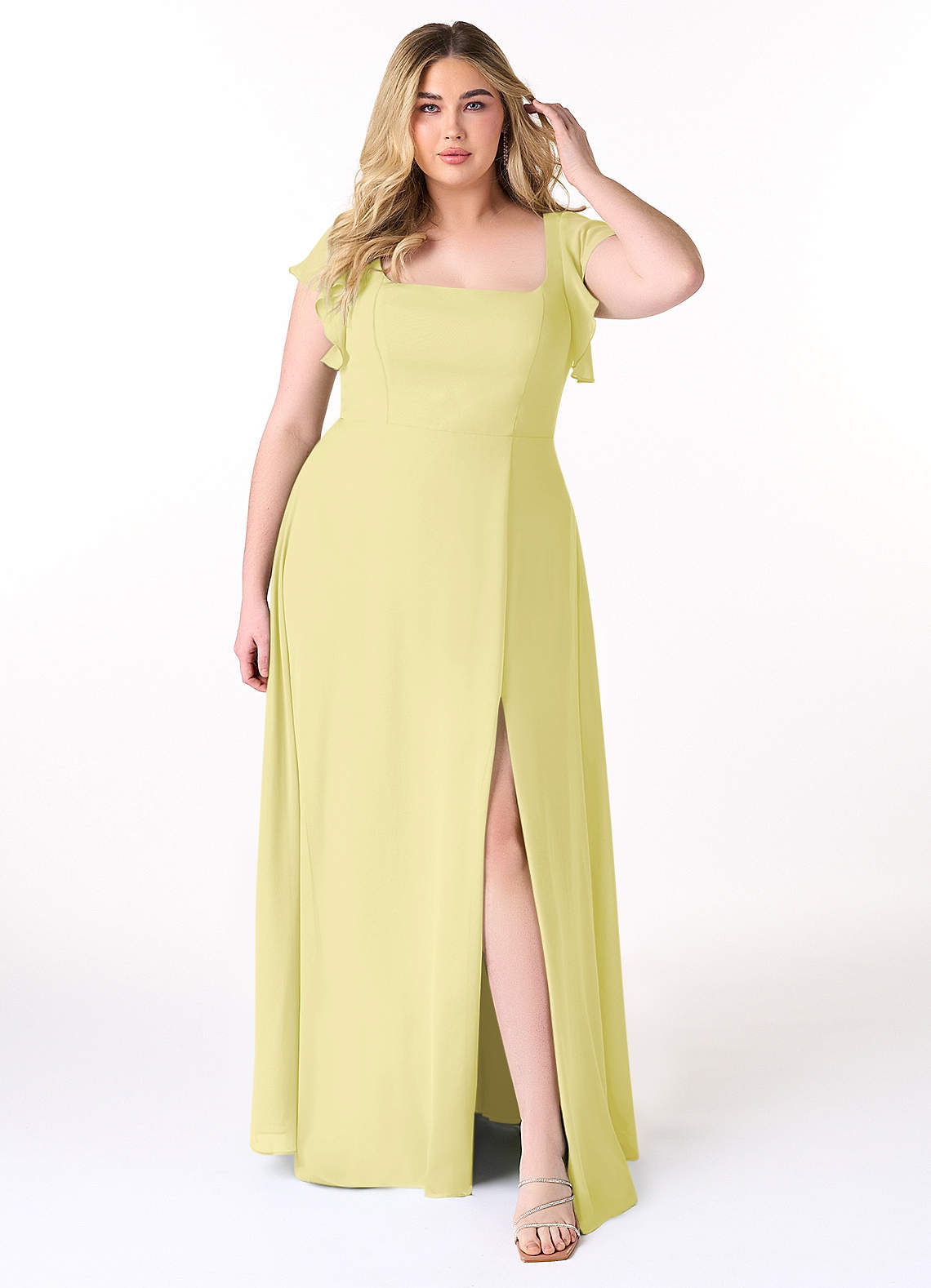 Azazie Bondi Bridesmaid Dresses Lemon Sorbet A-Line Ruffled Chiffon Dress image1