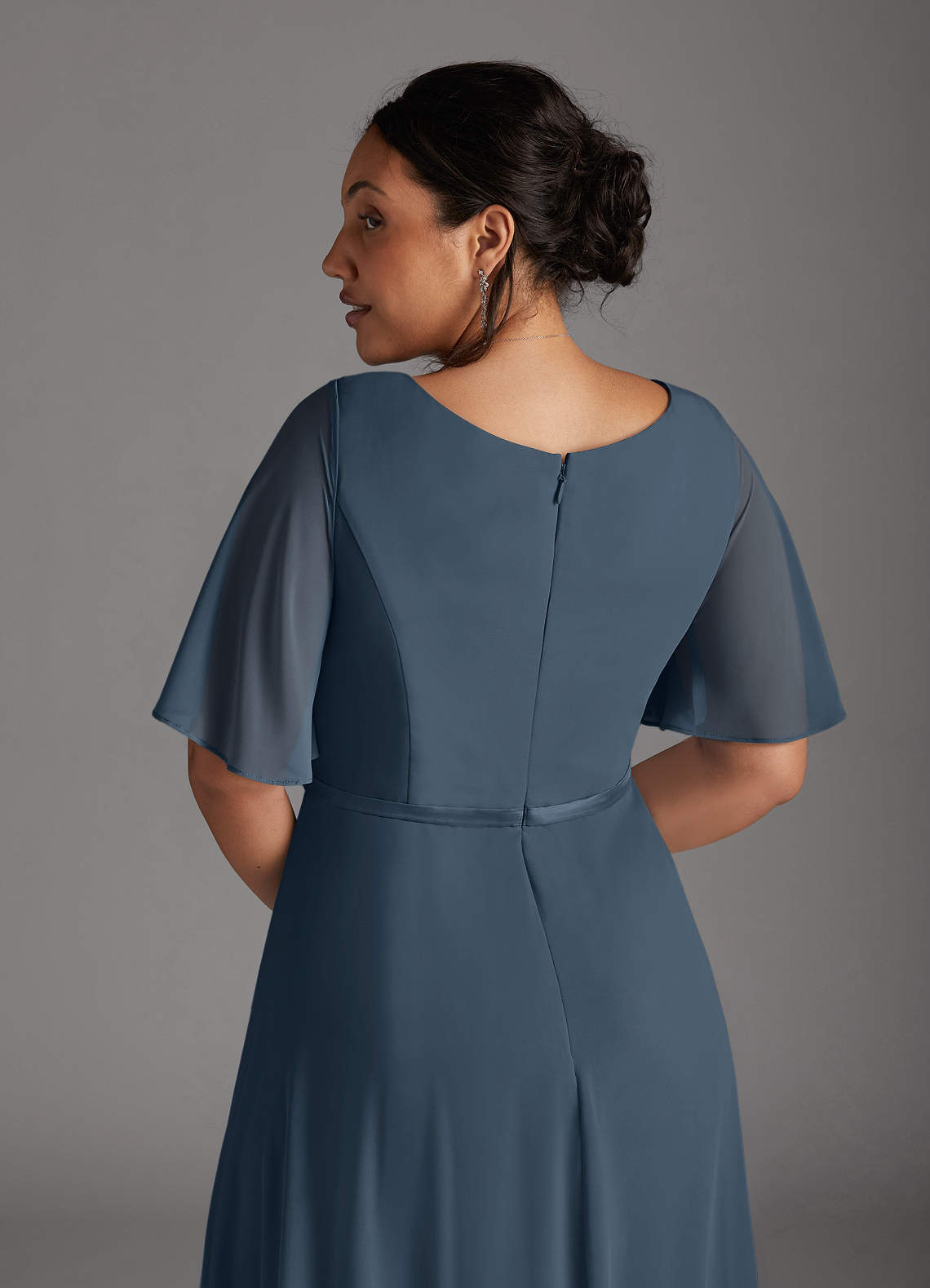 Azazie Tricia Neptune A-Line V-Neck Pleated Chiffon Dress | Azazie