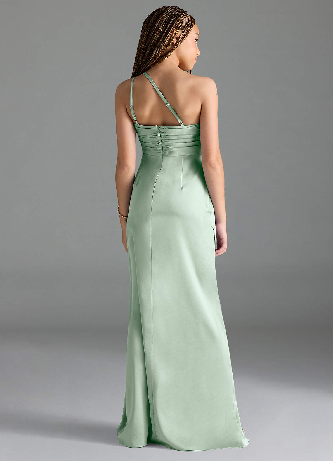 Azazie Eren Junior Vestido Agave de Cetim elástico de Bainha com Plissado image1