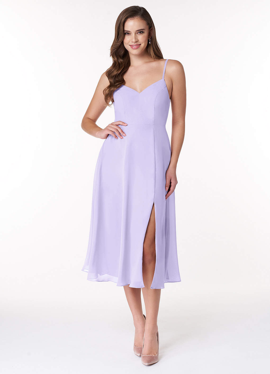 Azazie Clarissa Bridesmaid Dresses Lilac A-Line V-Neck Chiffon Dress image1