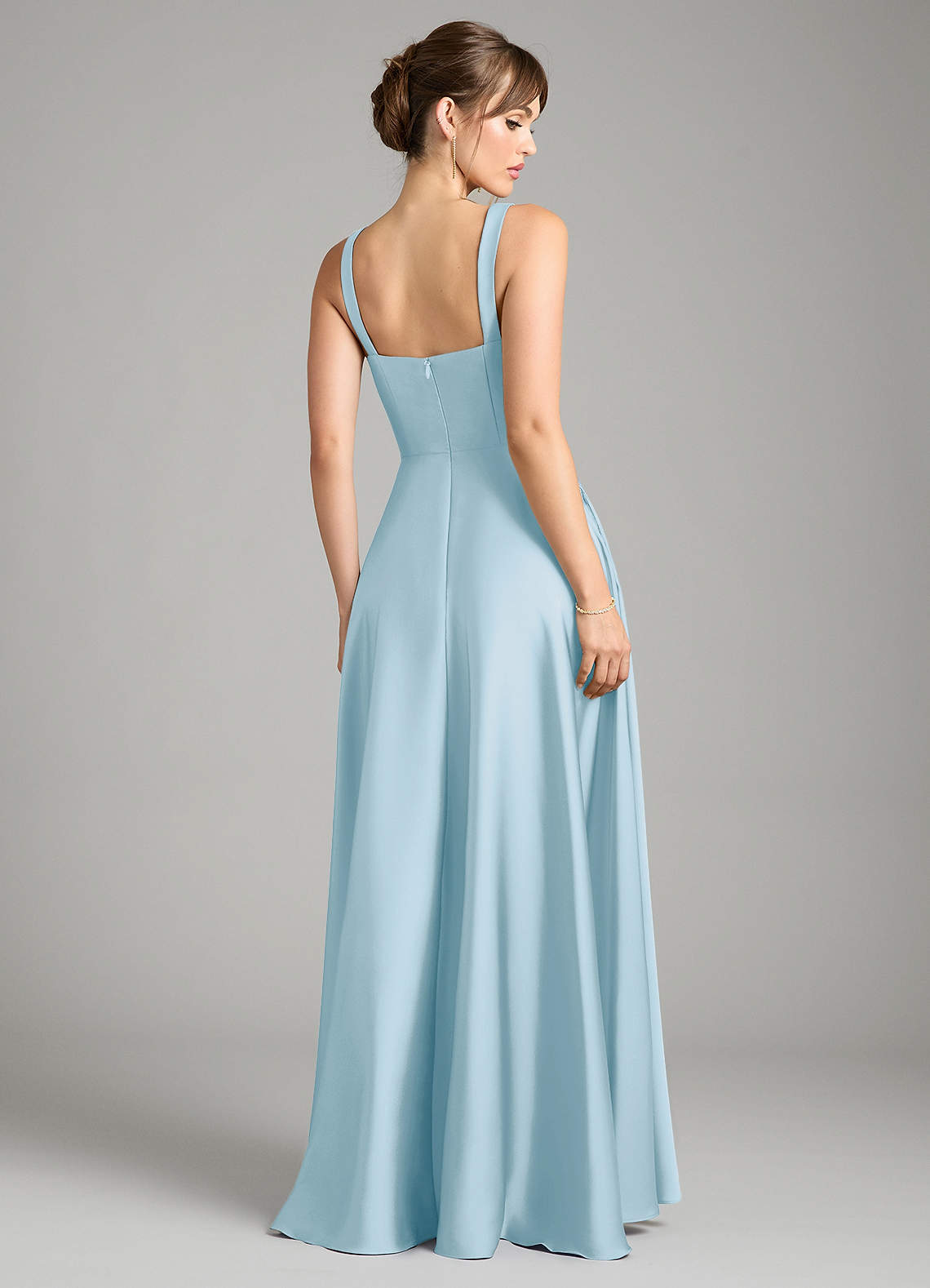 Azazie Shaude Bridesmaid Dresses Sky Blue A-Line Pleated Stretch Satin Dress image1