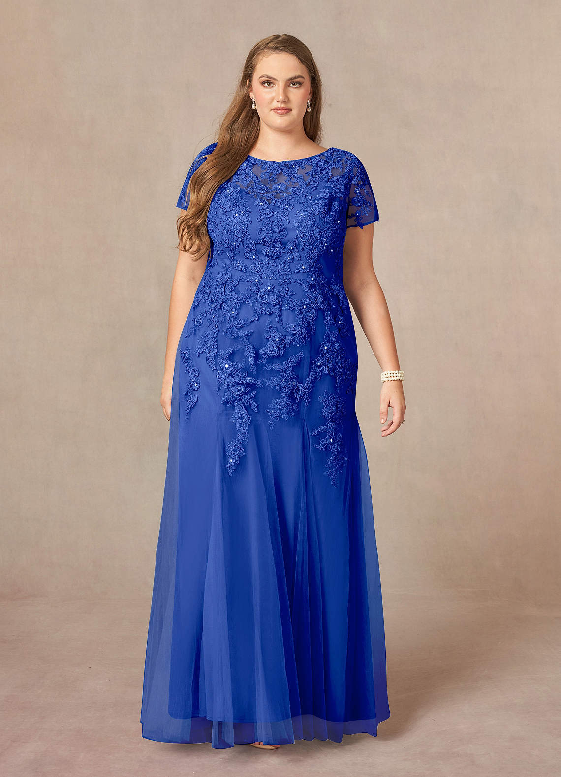 Azazie Laurie Final Sale Royal Blue Mermaid Scoop Sequins Tulle Dress image1