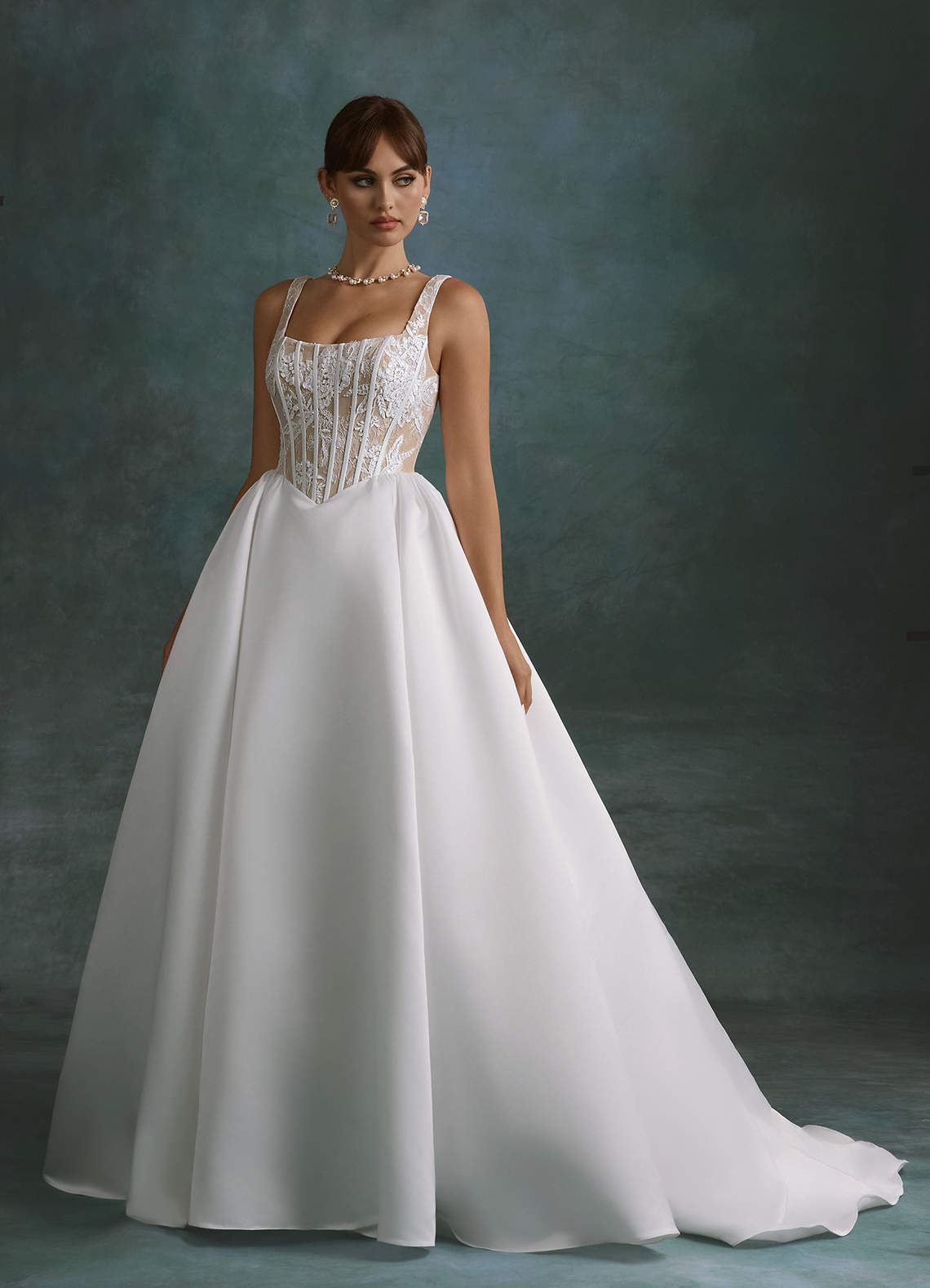 Azazie Belle Wedding Dresses Diamond White Nude Ball-Gown Satin Dress image3